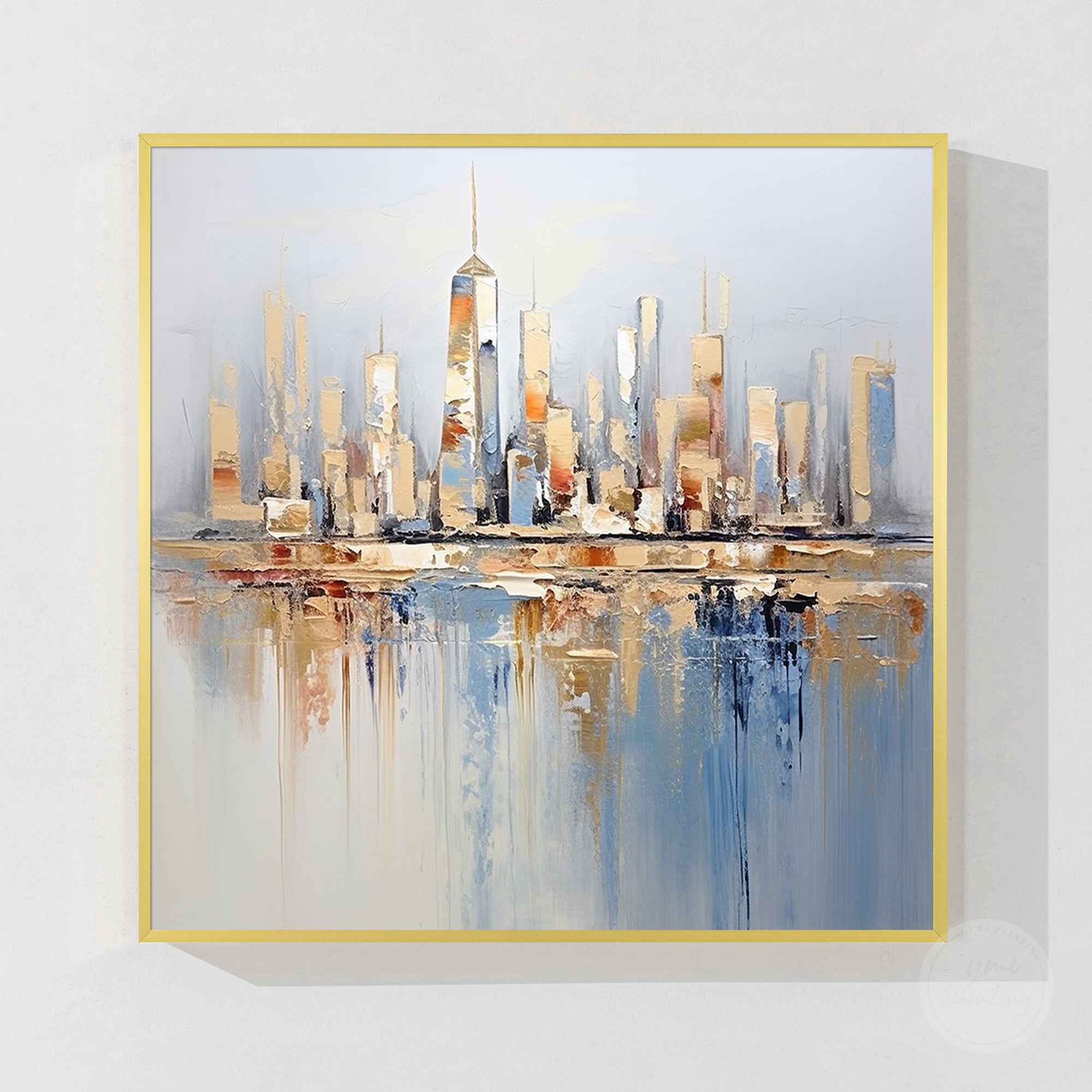 Contemporary city view painting with textured brushwork
