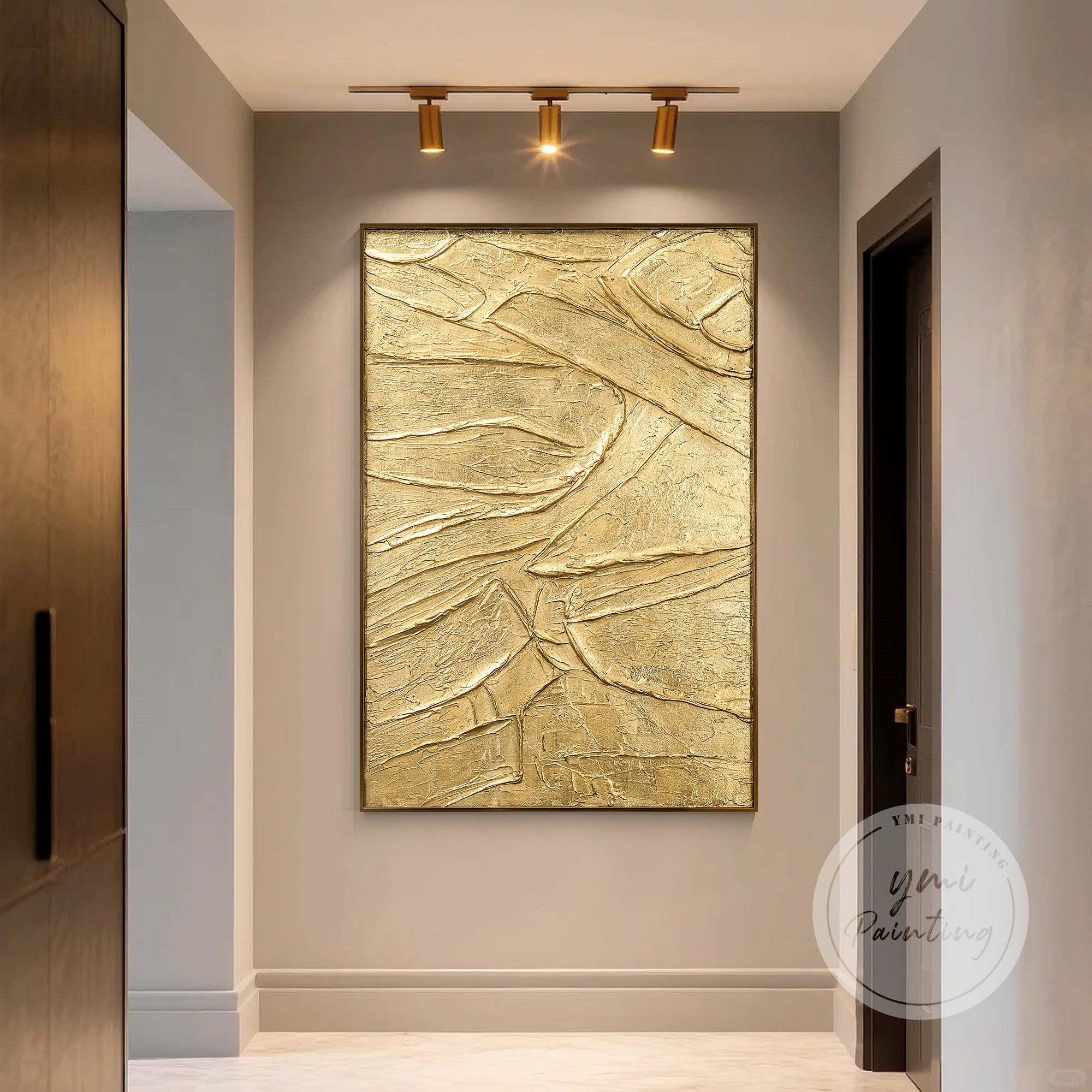 Lienzo abstracto metálico dorado grueso