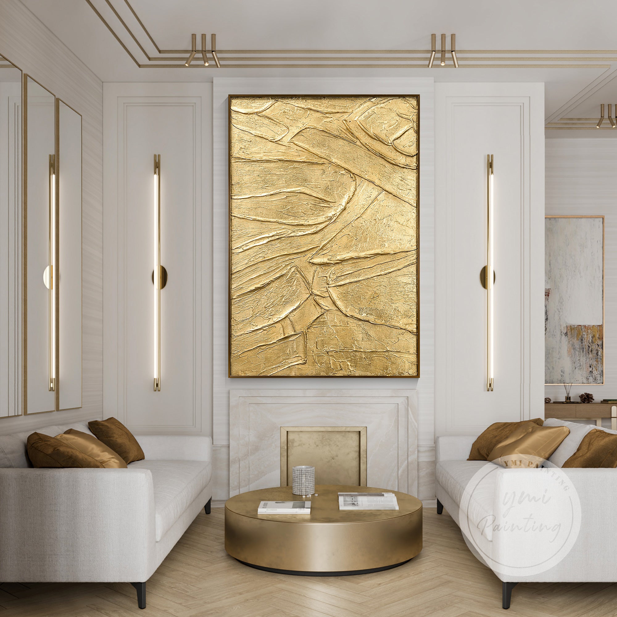 Pintura abstracta contemporánea en oro