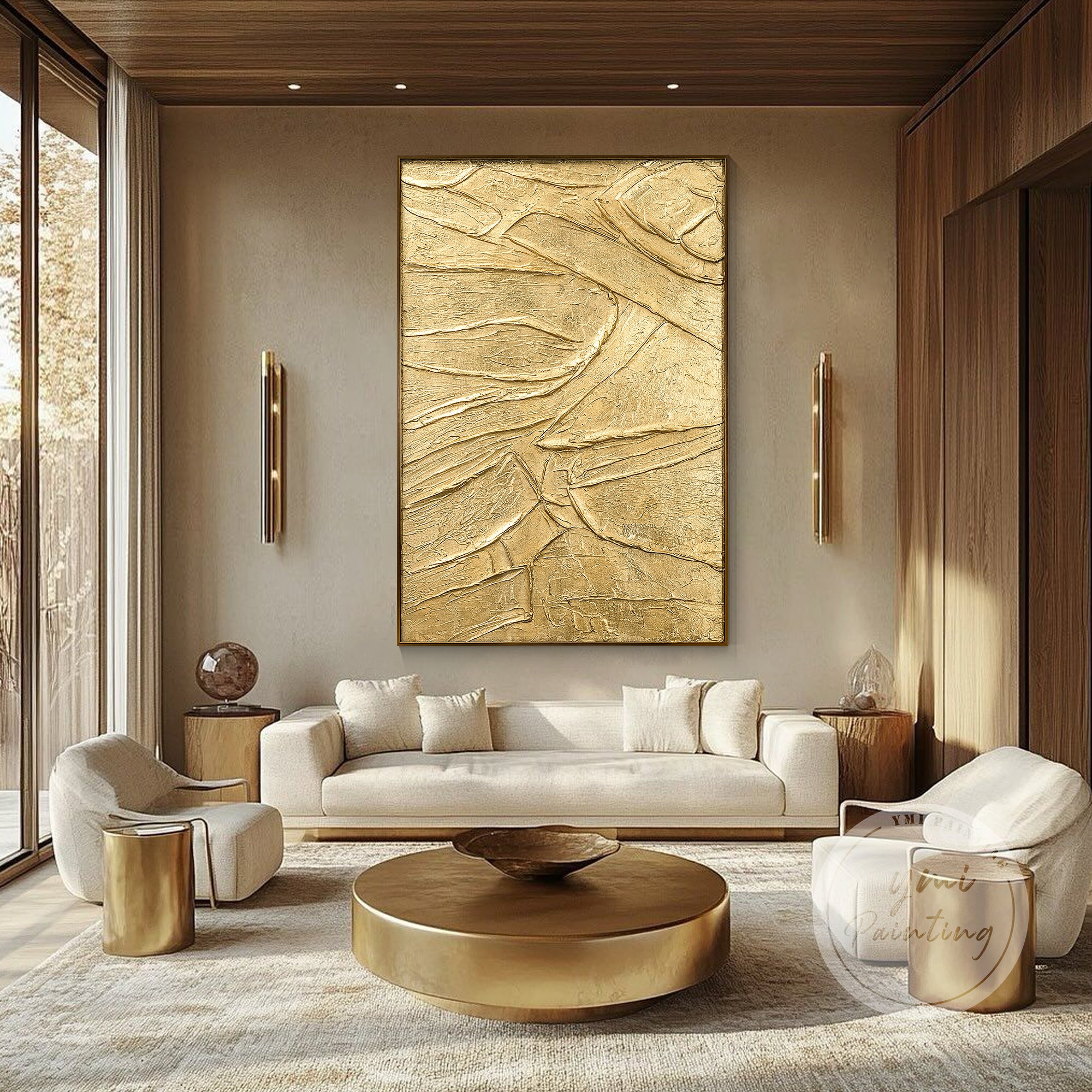 Arte de pared en lienzo dorado texturizado