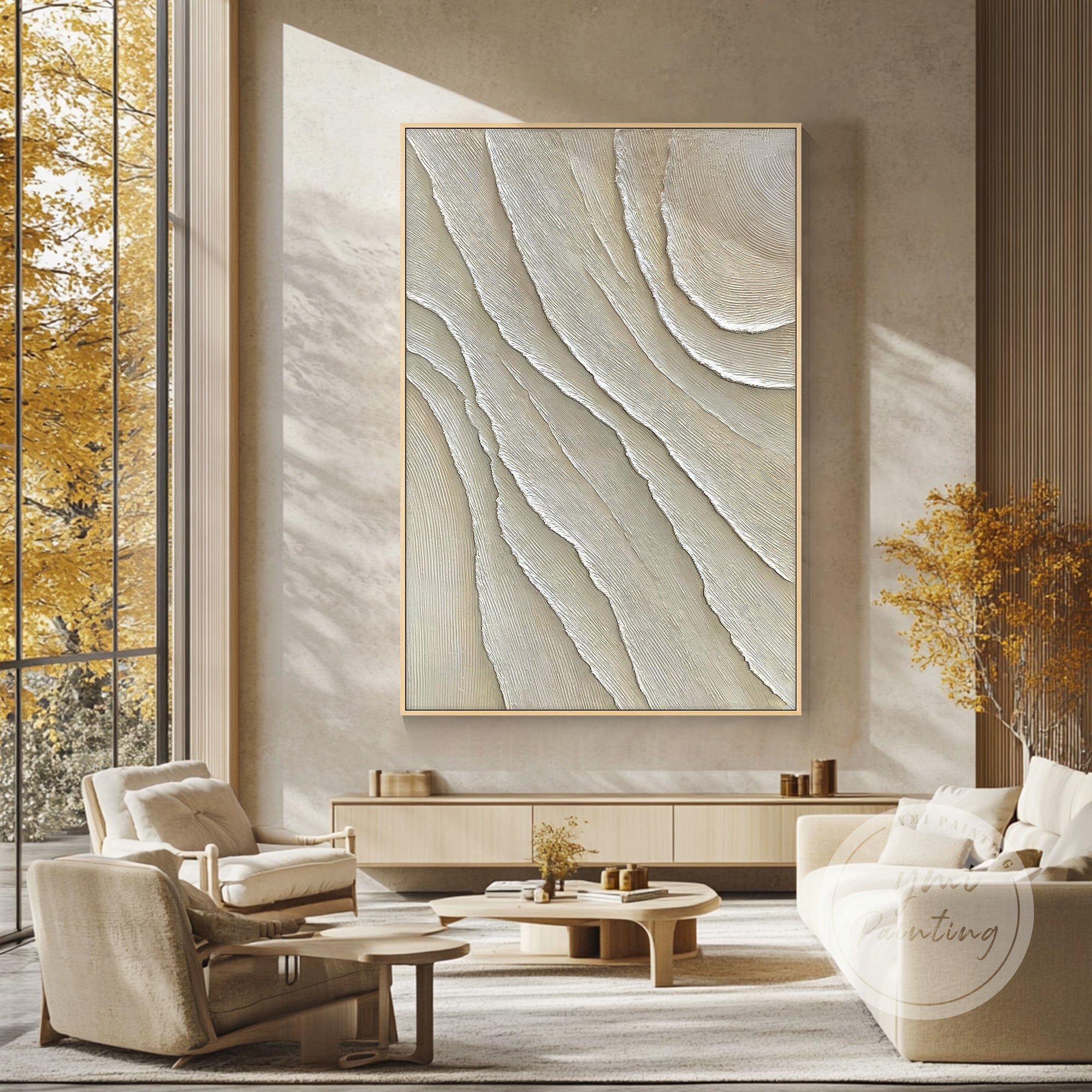 Modern cream beige wall art with 3D