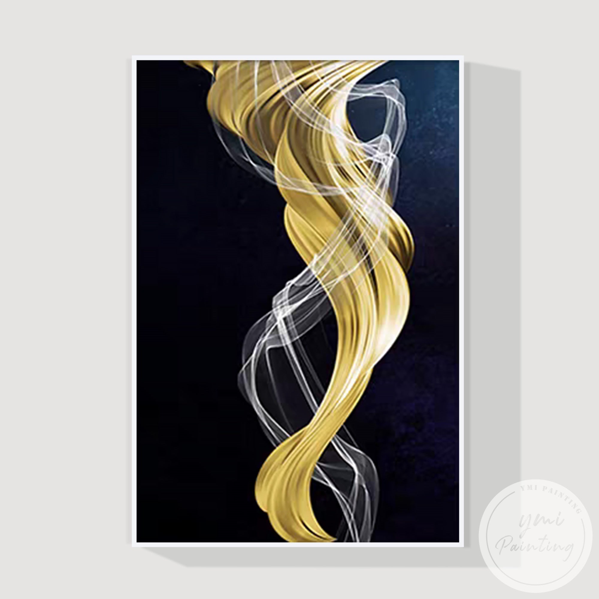 Navy blue and gold abstract wall art for contemporary living spaces