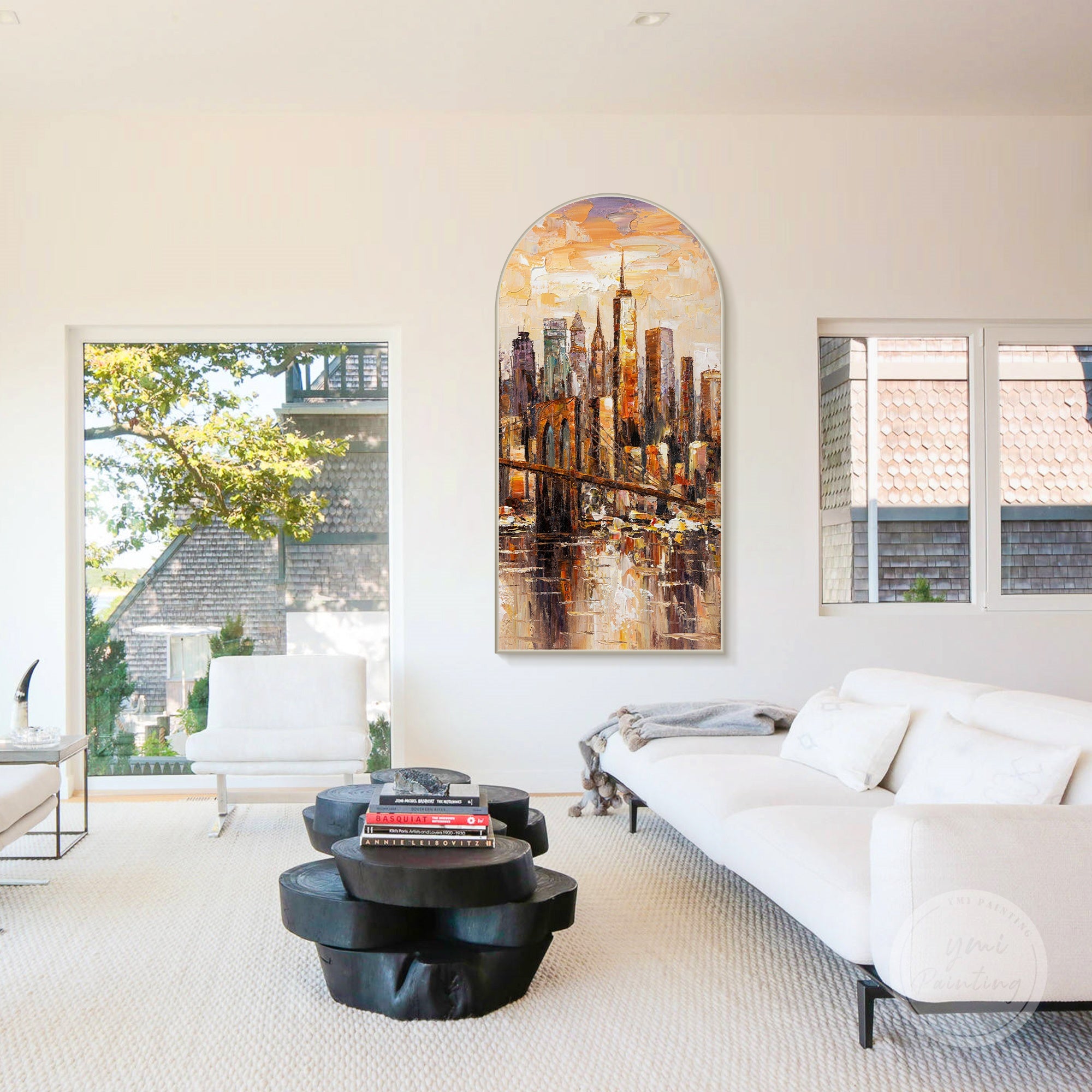 Hand-painted New York city art of the Brooklyn Bridge, perfect for contemporary urban wall decor.