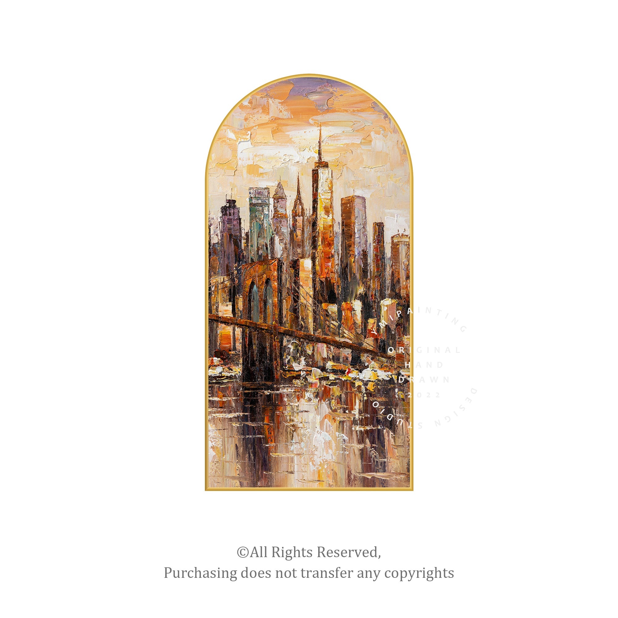 Textured palette knife Brooklyn Bridge painting, adding dimension and energy to your wall decor.
