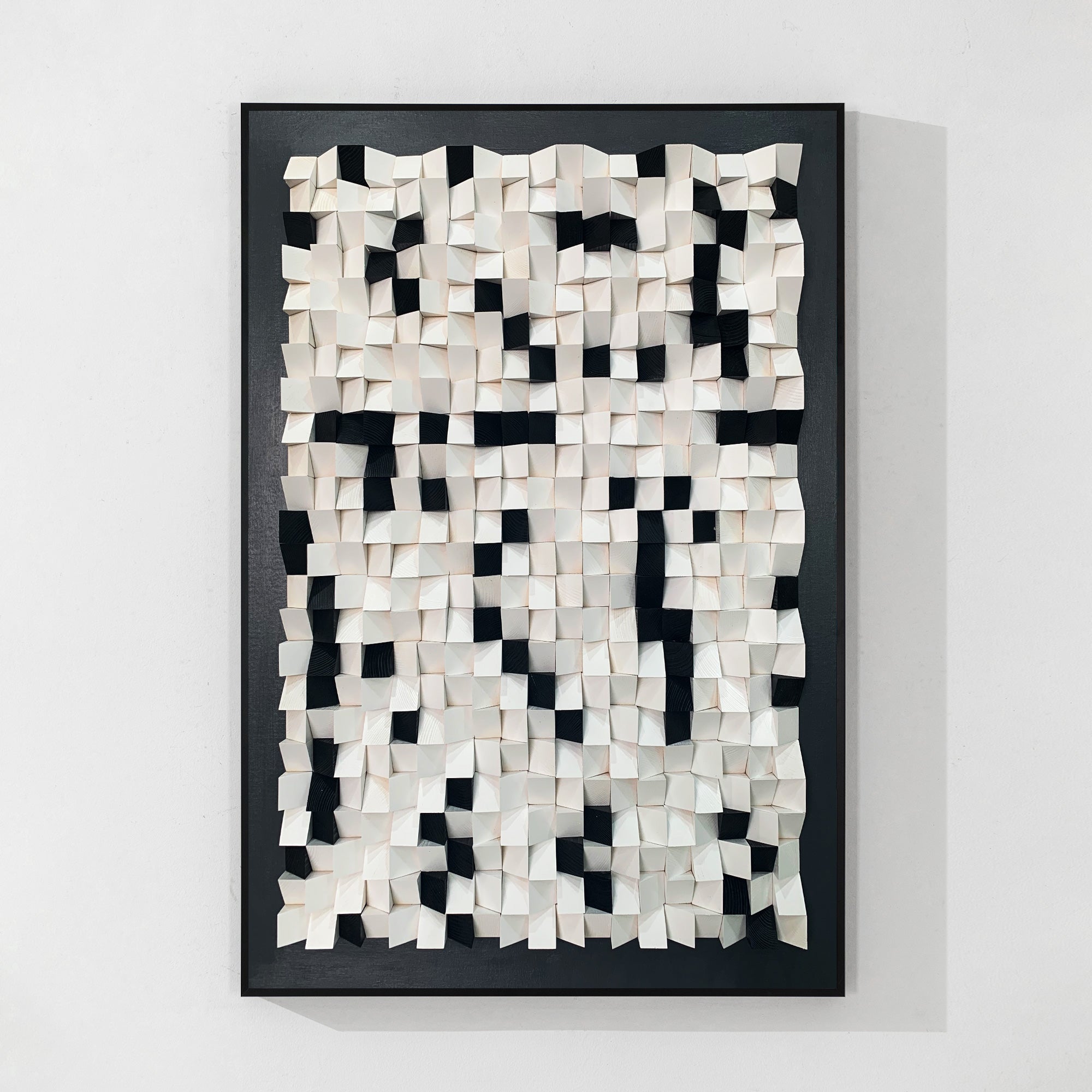 Black Canvas Wood Block Wall Art Pixel Style Wooden Design