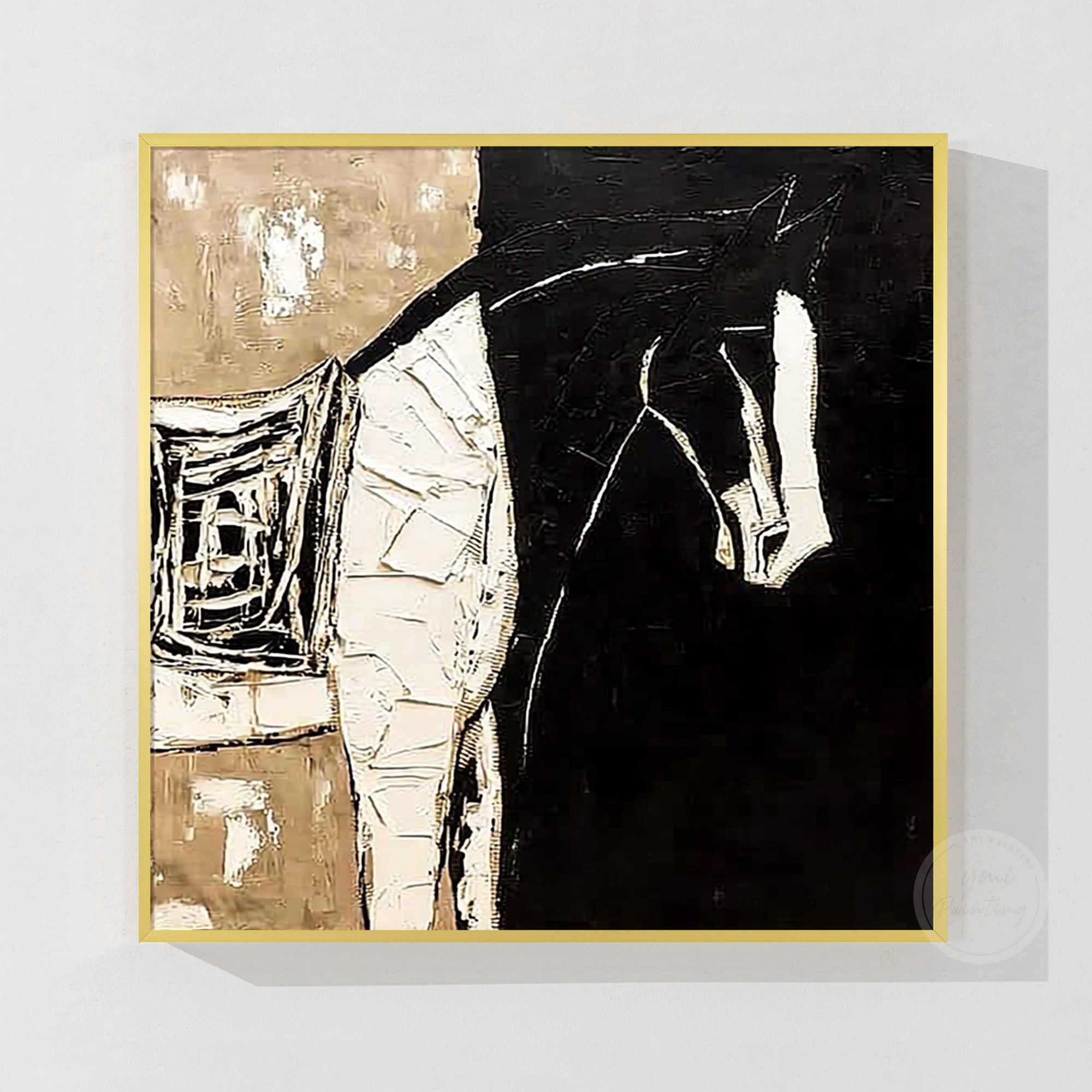 Handmade black horse canvas artwork for modern interiors