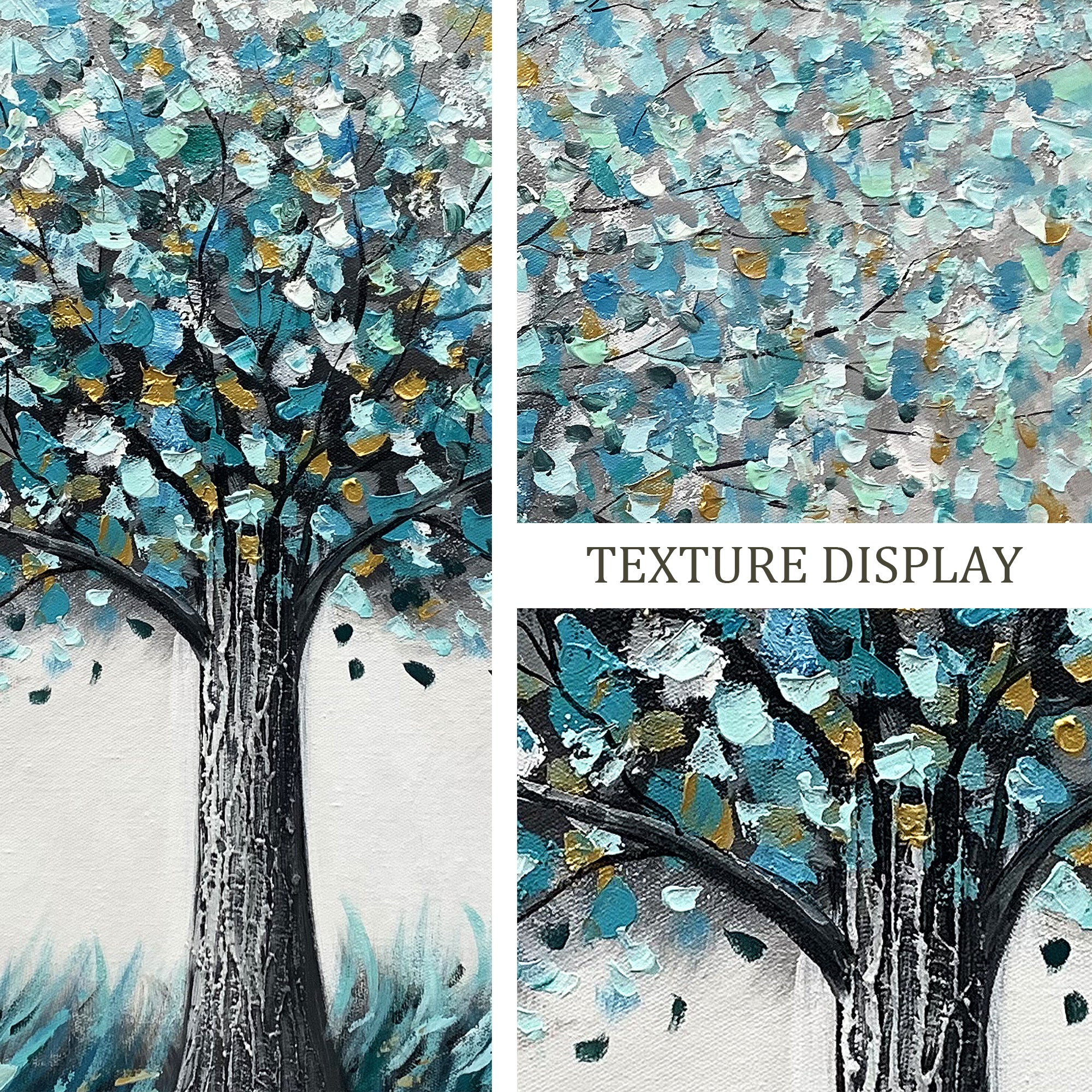 Blooming Blue Tree Abstract Textured Wall Art