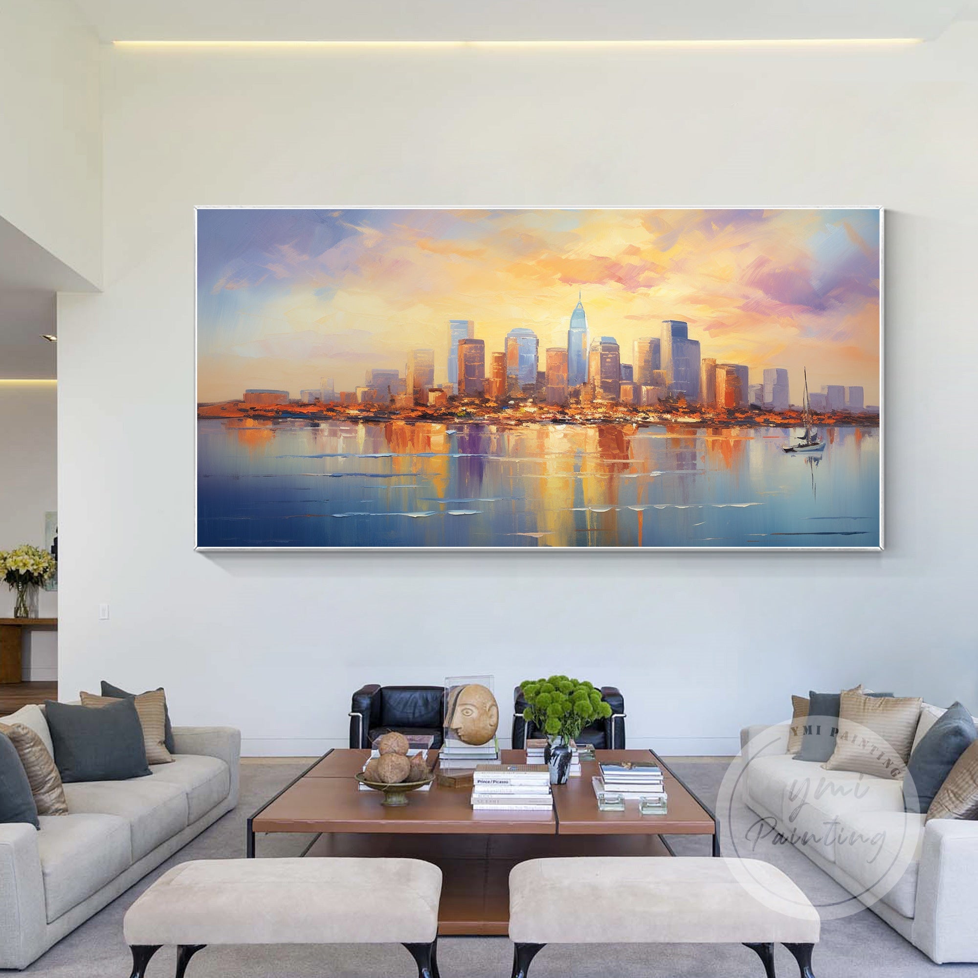 Original X-large Boston city art, capturing the urban landscape with a dynamic cityscape design.