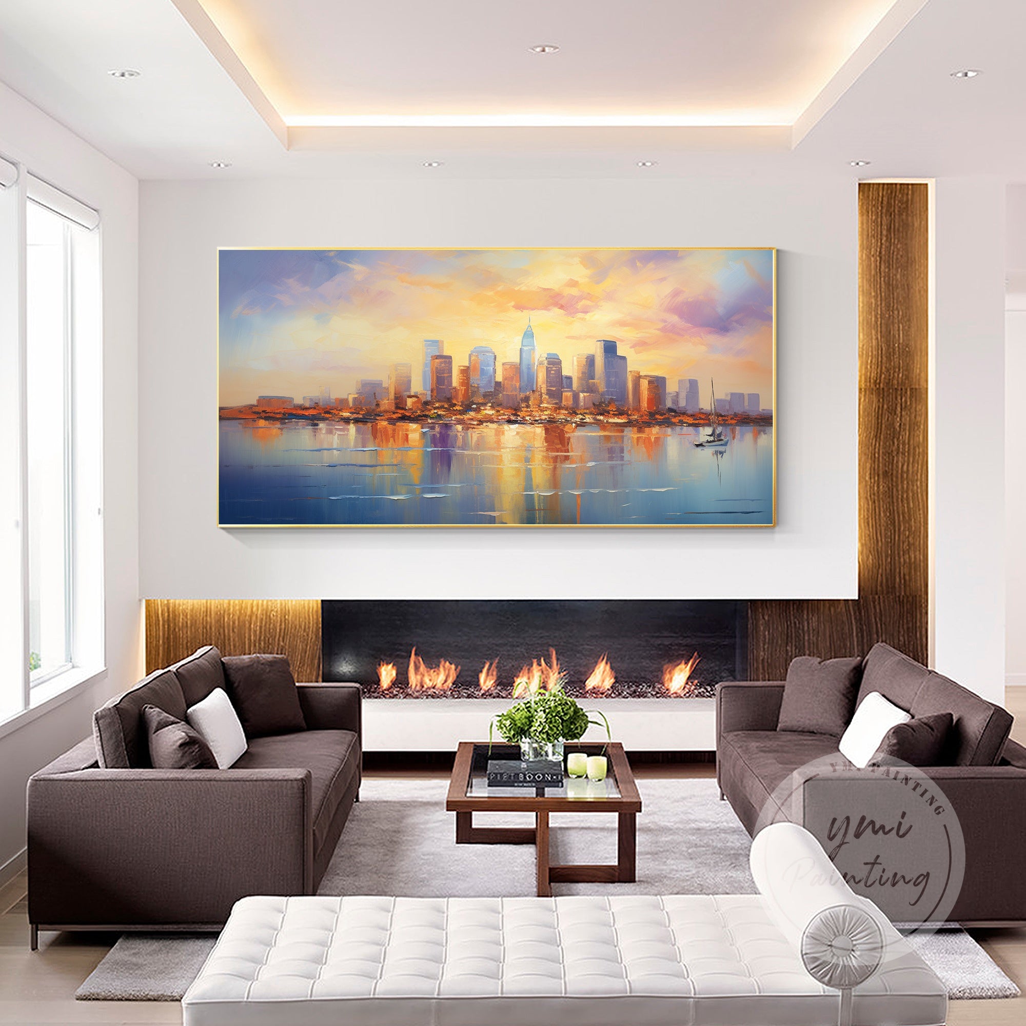 Urban landscape painting of Boston in large format, perfect for housewarming or new home gifts.