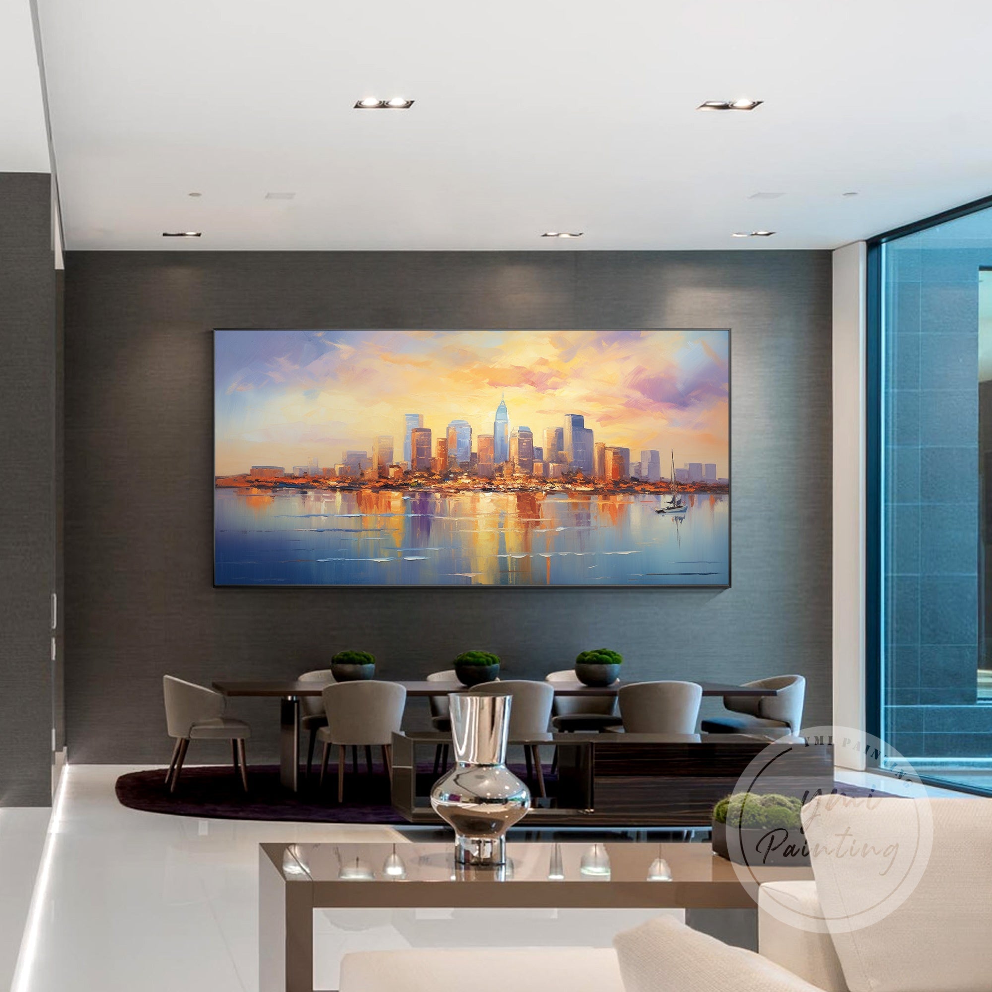 X-large framed Boston cityscape art, showcasing the iconic architecture and skyline of Boston.