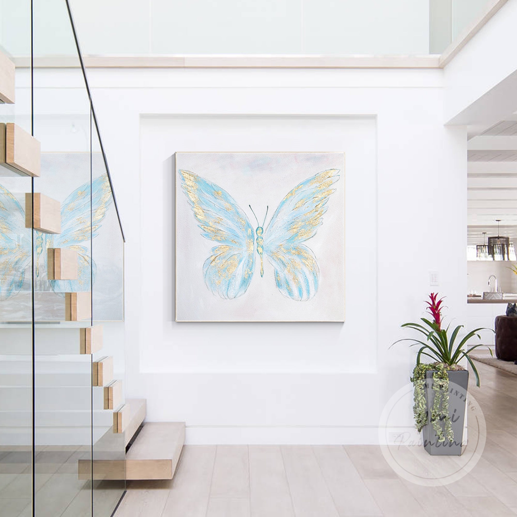 Luxury Framed Butterfly Wall Art with shimmering gold accents, symbolizing transformation and grace.