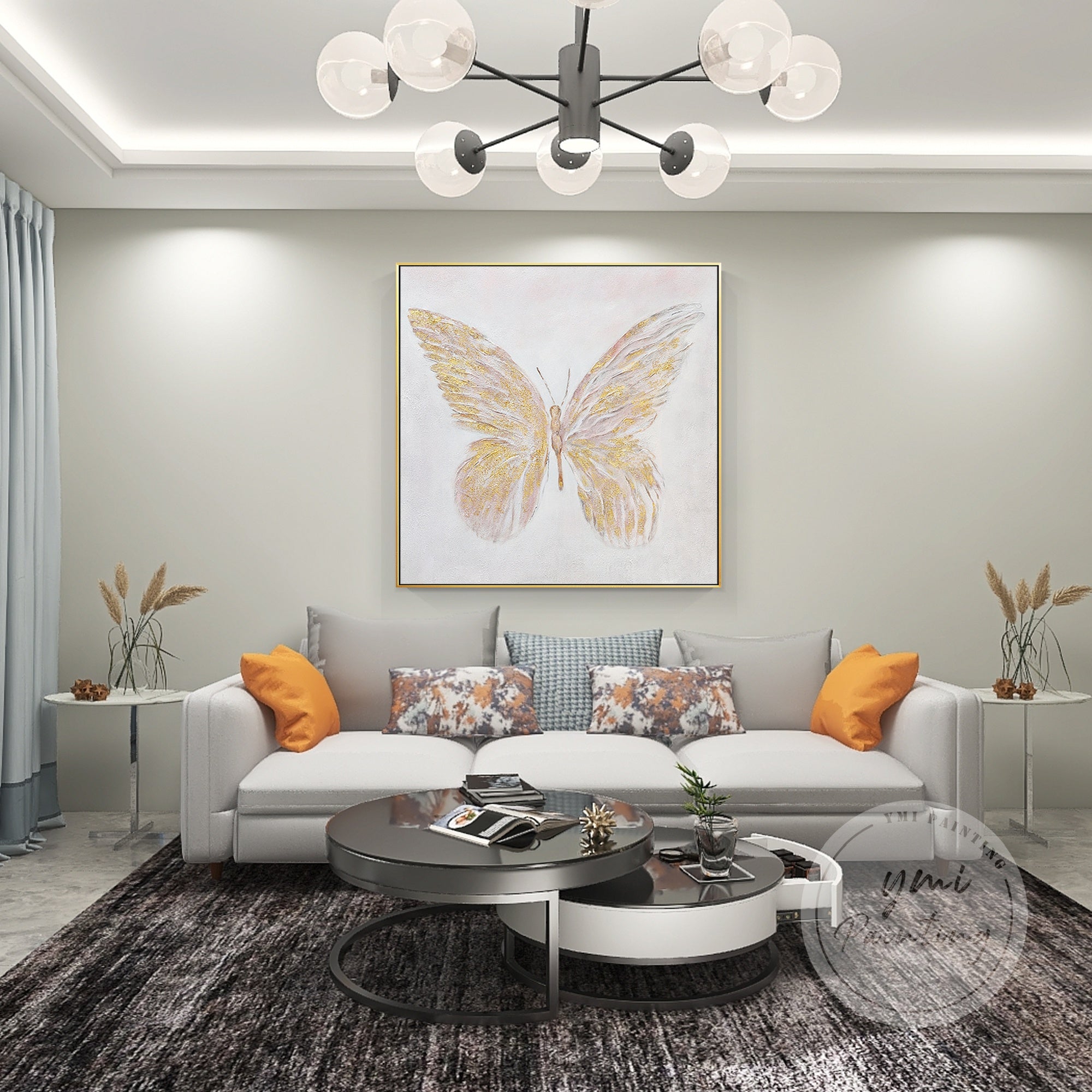 Gold Butterfly Abstract Painting with rich textures and delicate gold leaf details, symbolizing transformation and elegance.