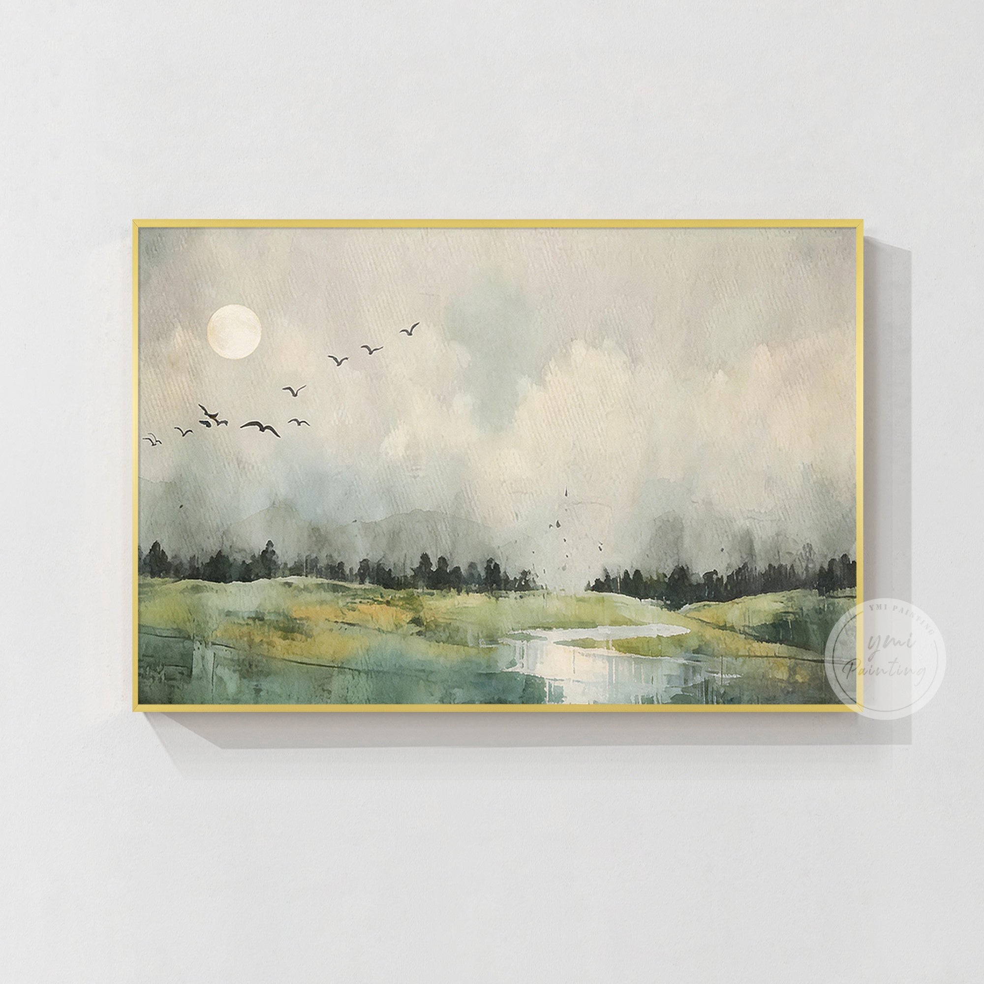  Scenic watercolor artwork with peaceful rural landscape