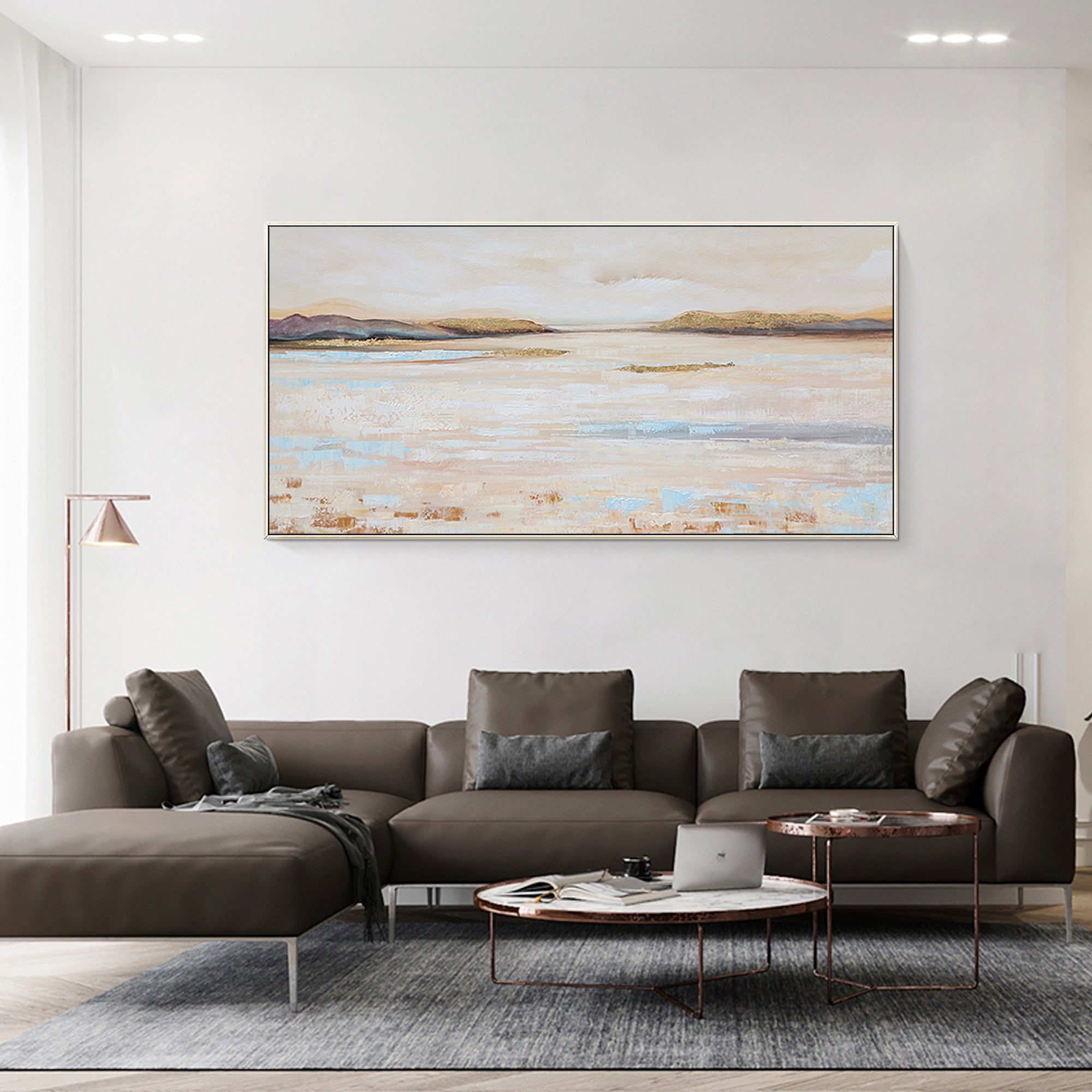 Large Hand-Painted Abstract Landscape for Neutral Home Decor