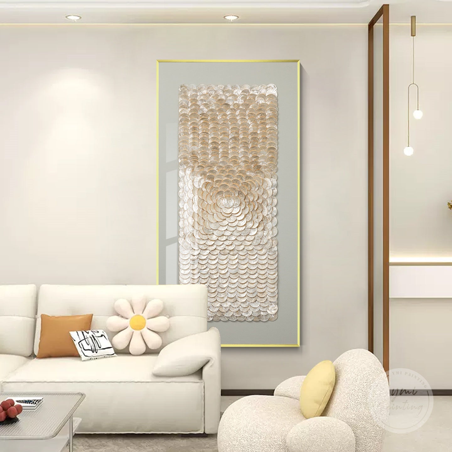 Contemporary capiz wall art in neutral tones, enhancing coastal, beach, or minimal aesthetics.