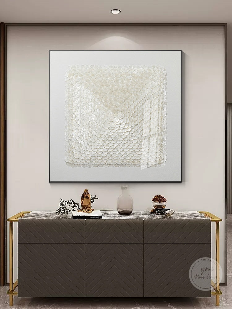 Handcrafted capiz wall art with delicate layered shells and soft reflective surfaces.