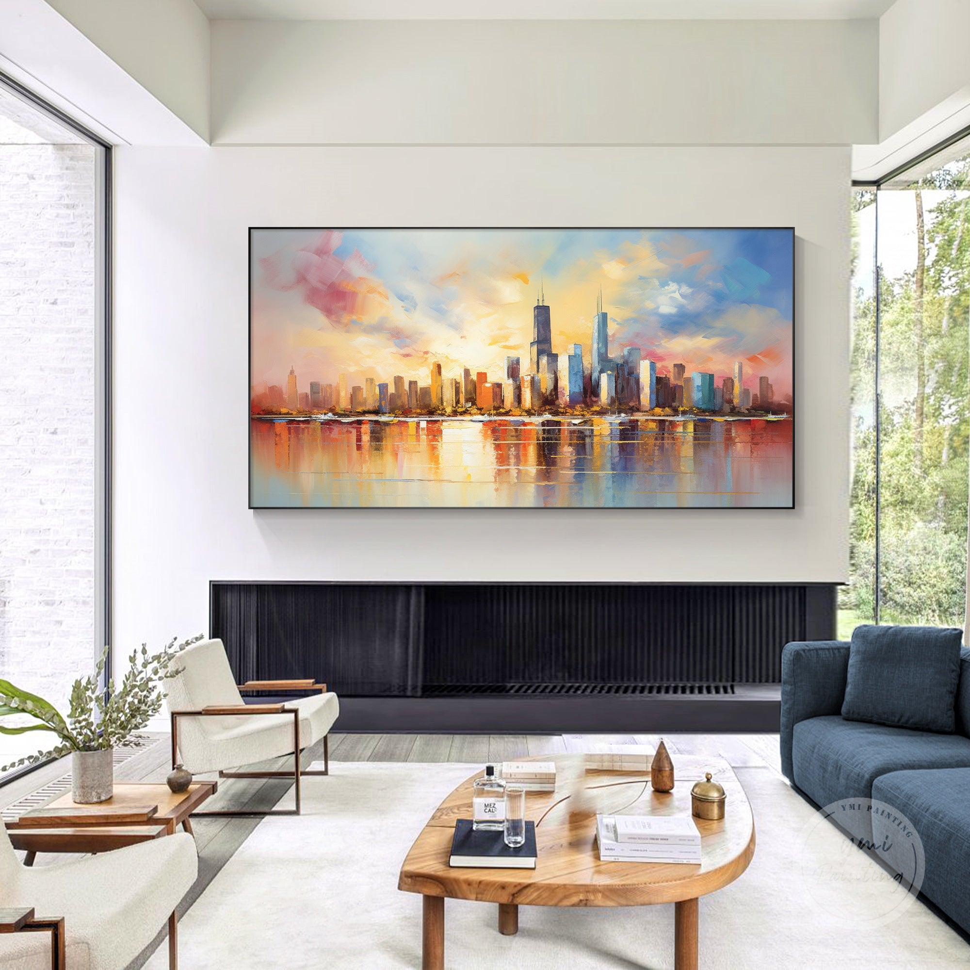 Chicago cityscape with reflective Michigan Lake in office decor, perfect gift for professionals