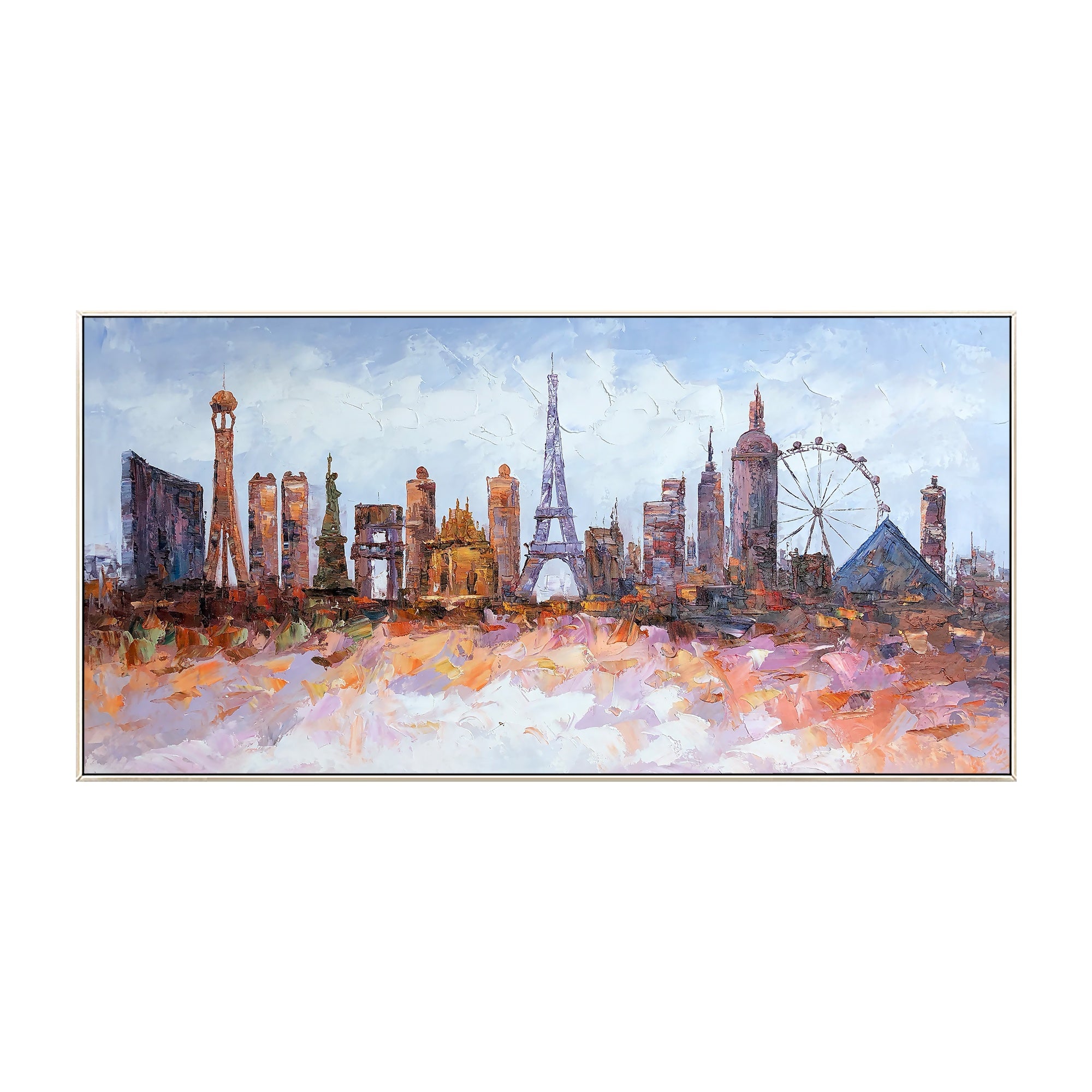 Las Vegas skyline oil painting with abstract cityscape design, capturing the vibrant energy of the city.