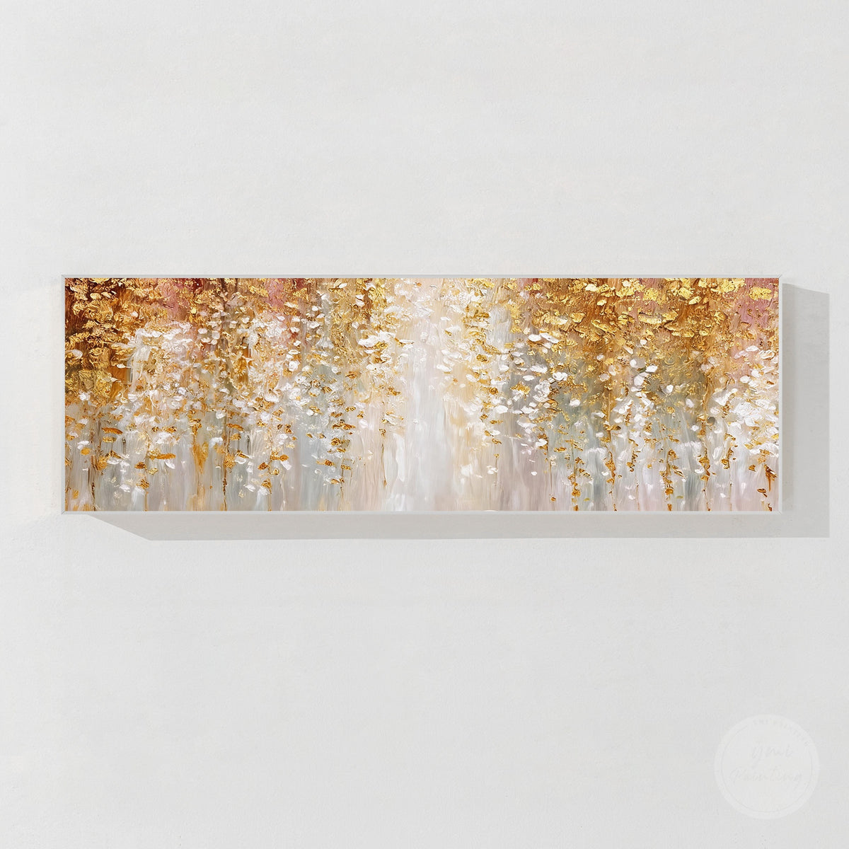 Gold textured abstract wall art with champagne gold, ivory, and warm white tones