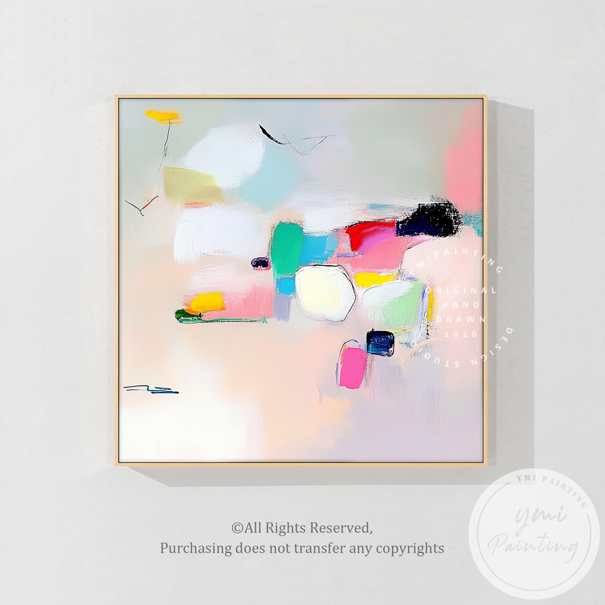 Modern pastel canvas art displayed in elegant dining room