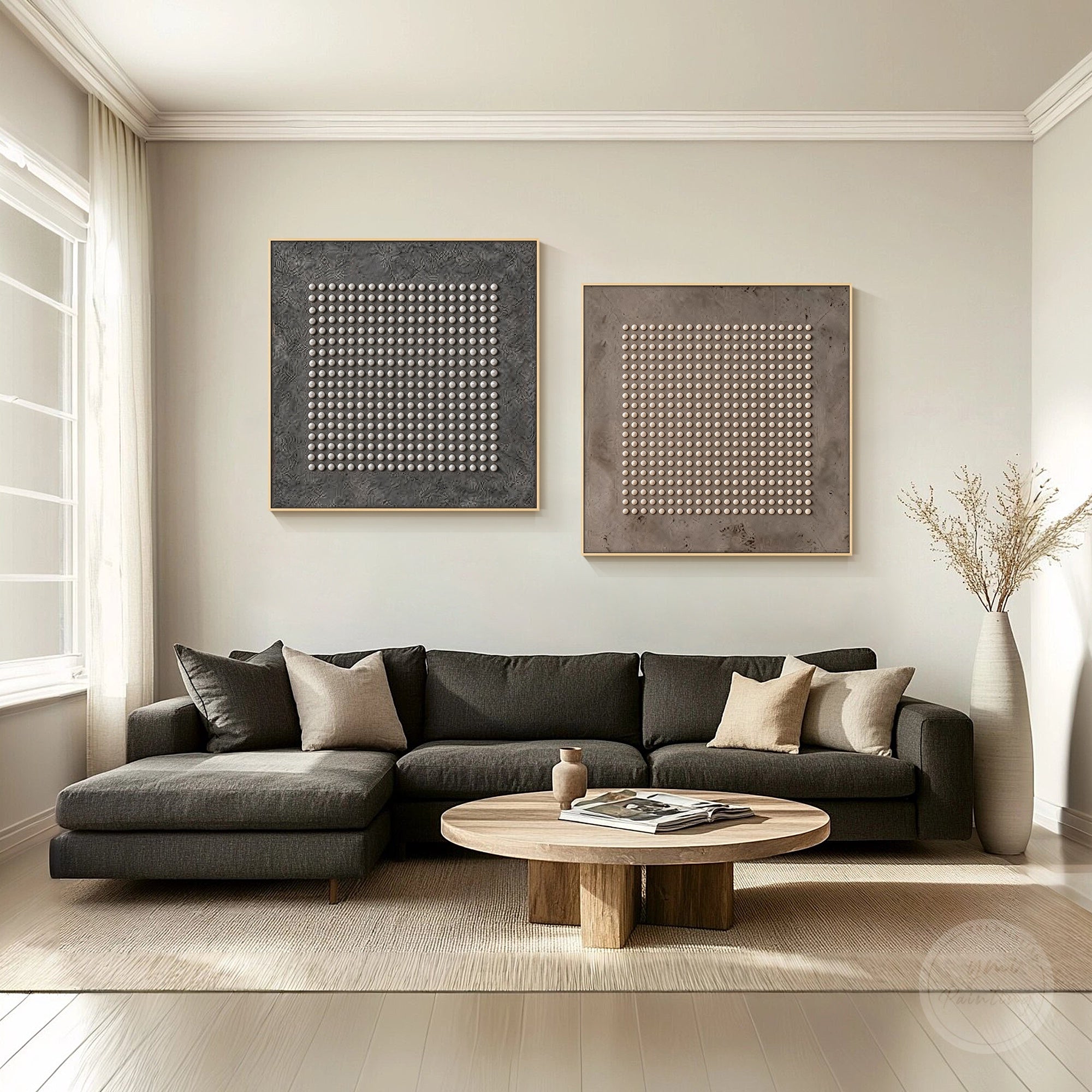 Modern geometric textured canvas wall art pair