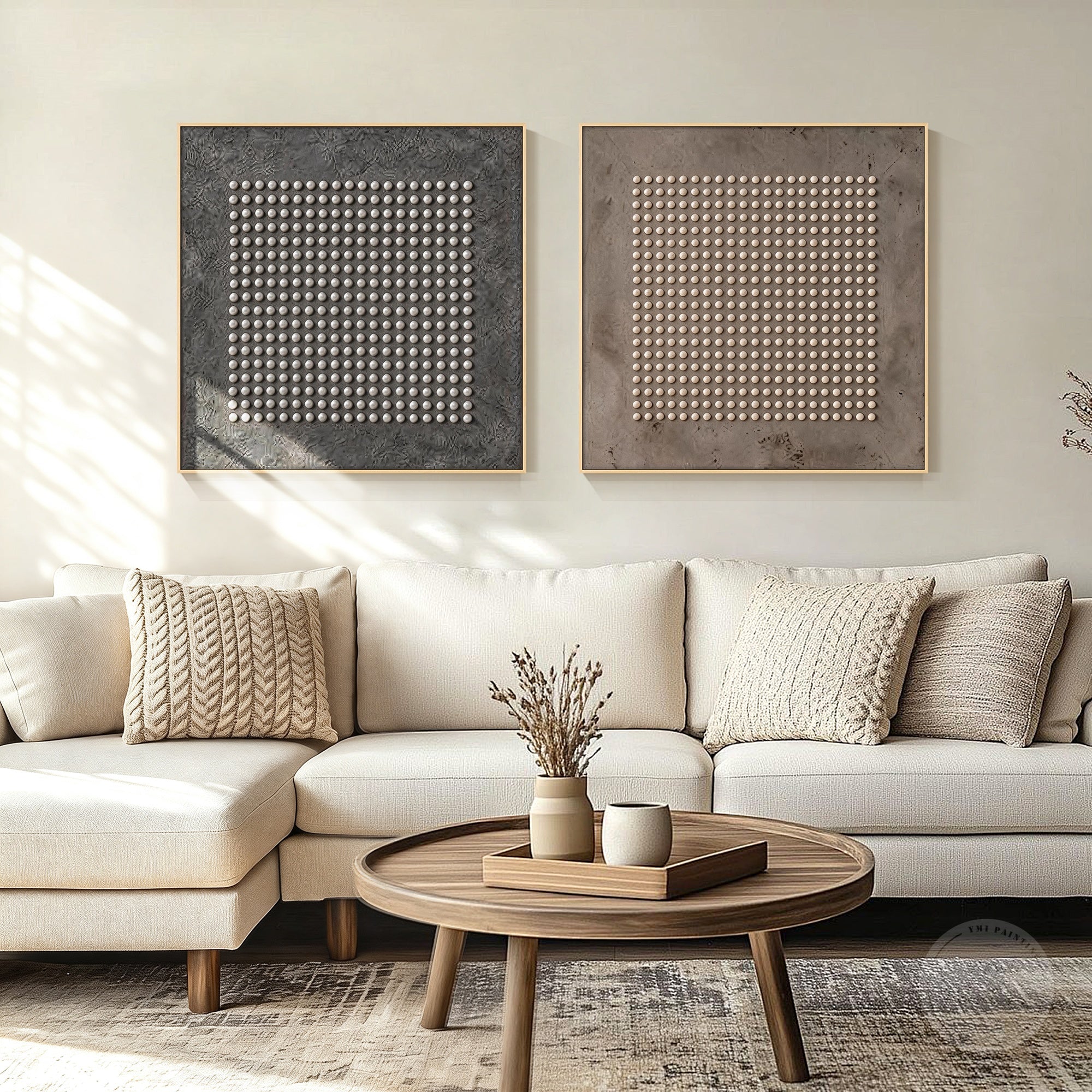 Abstract rectangular relief wall decor in neutral tones