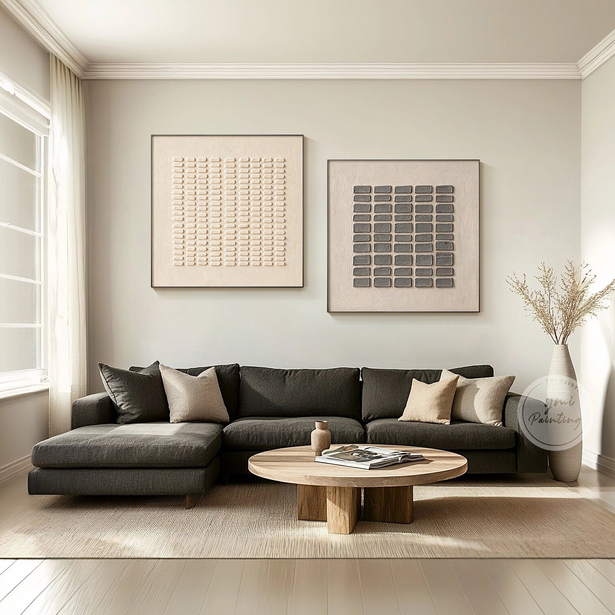 Abstract rectangular relief wall decor in neutral tones