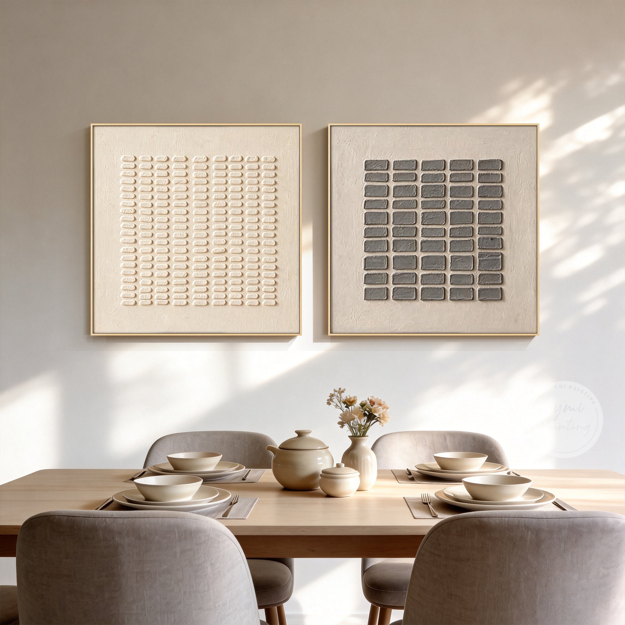 Japandi style neutral geometric abstract artwork