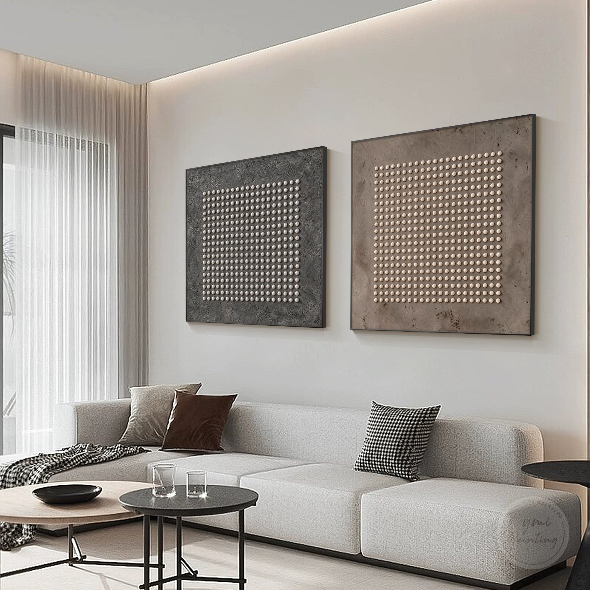 Japandi style neutral geometric abstract artwork