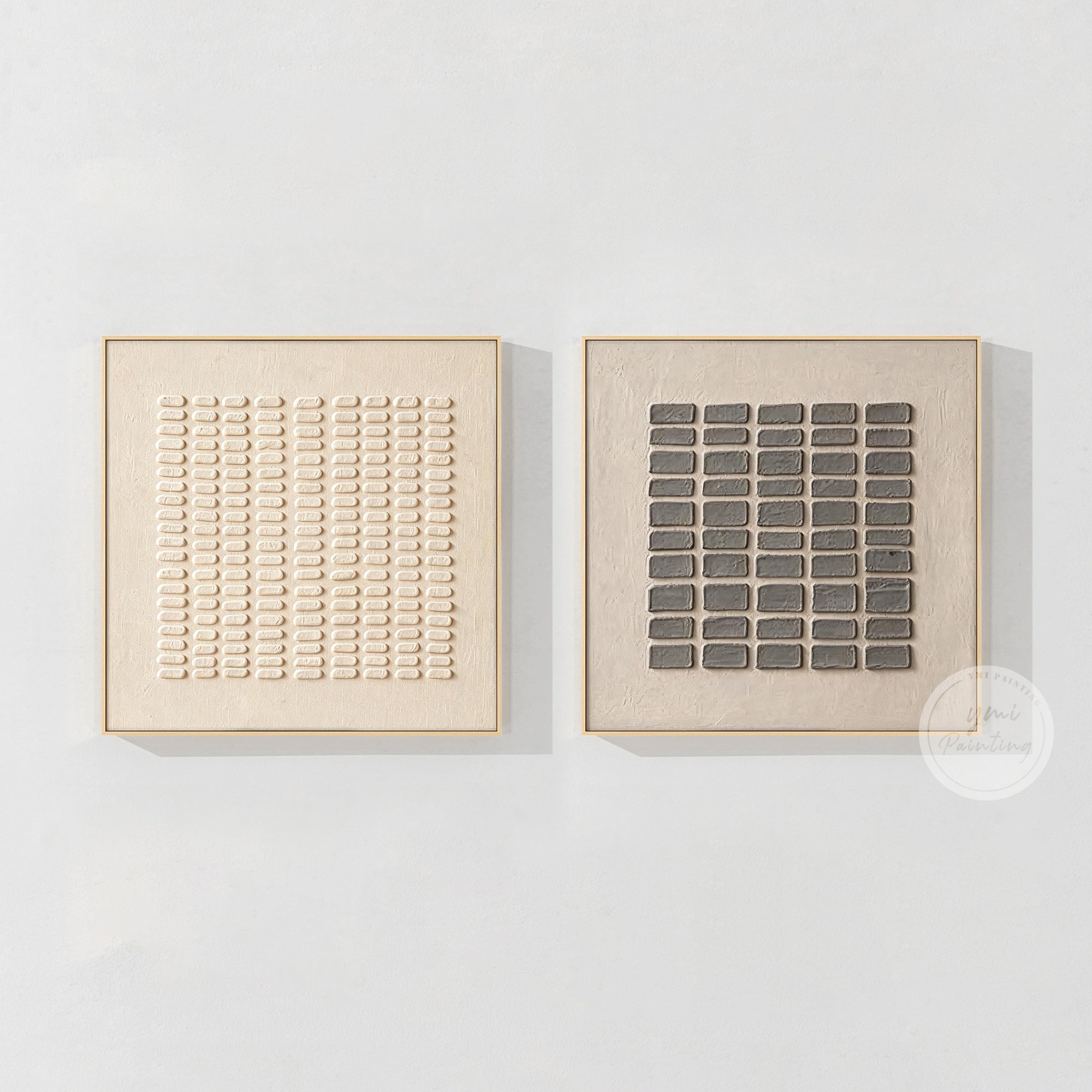 Neutral 3D textured abstract wall art set with geometric patterns