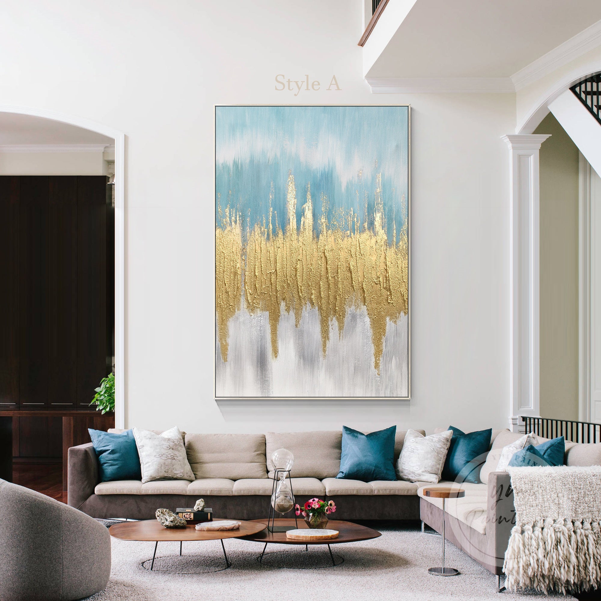 Elegant minimalist abstract painting with gold accents for modern interiors