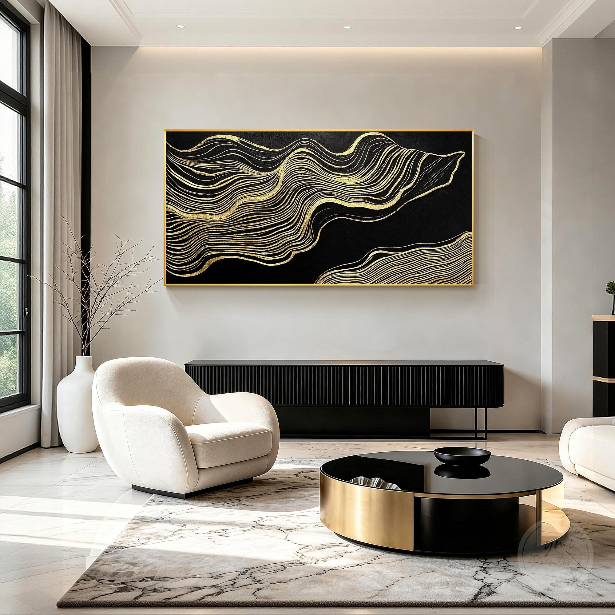 Modern black and gold minimalist painting design