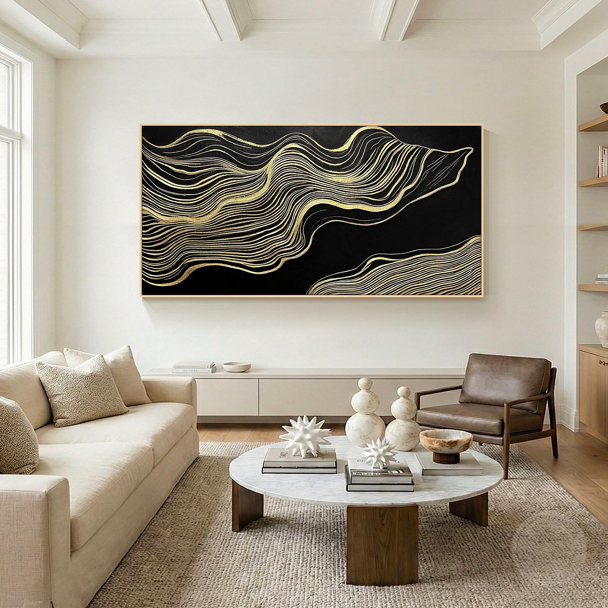 Gold wave pattern artwork on black background
