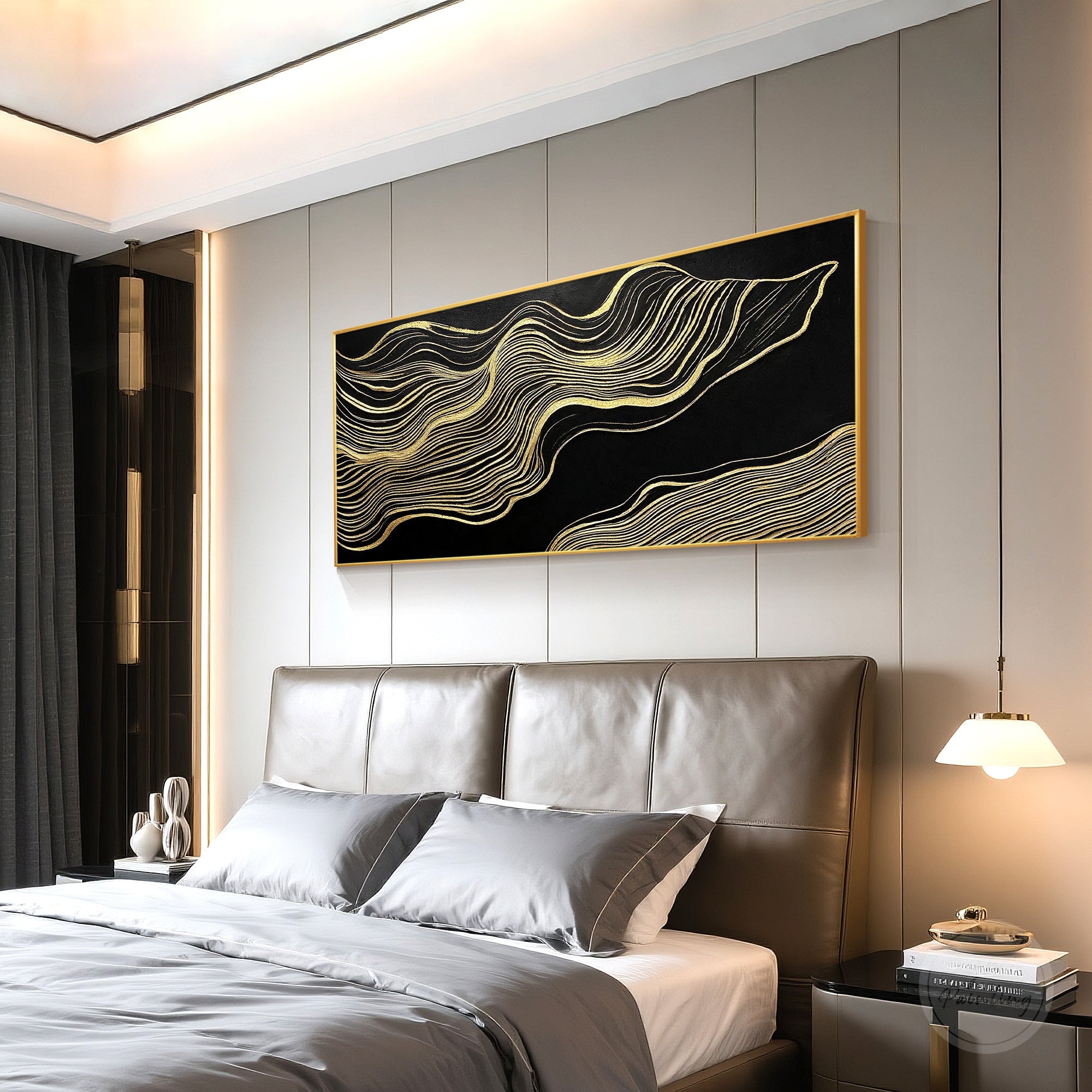 Elegant black gold statement wall art canvas