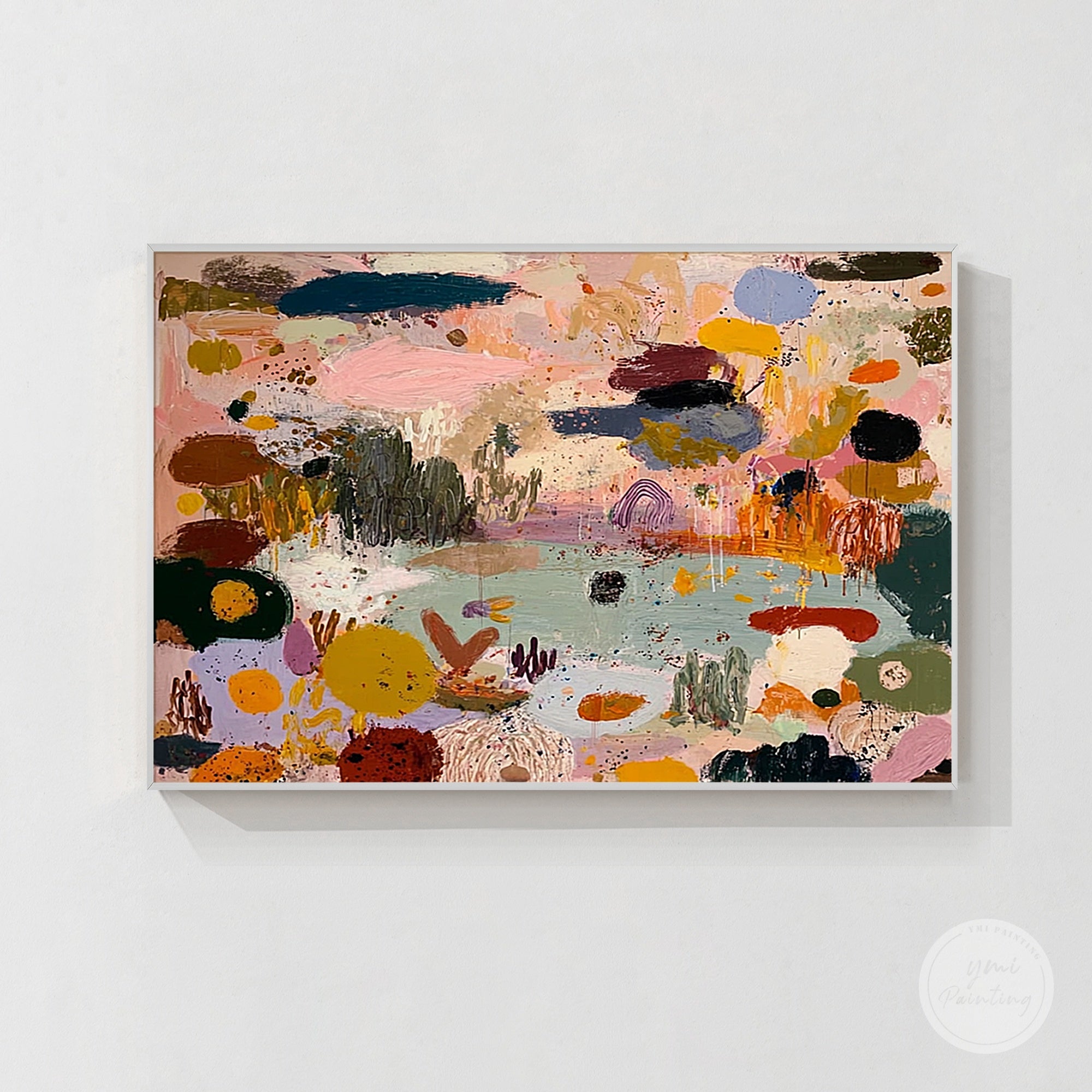Contemporary expressive painting with warm and cool tones