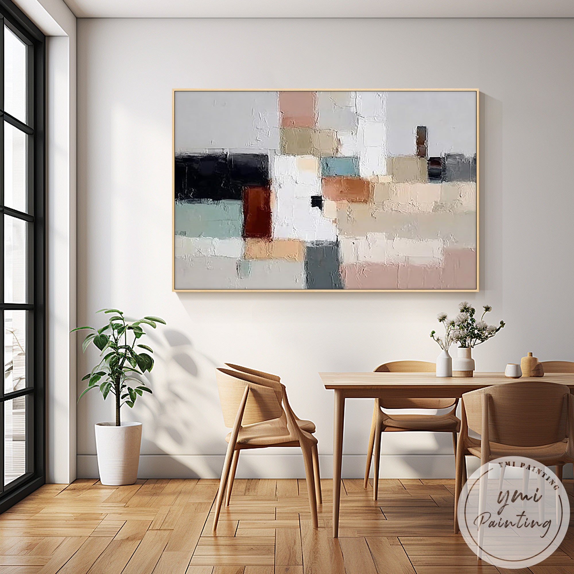 Modern abstract block painting for Scandinavian style home interior