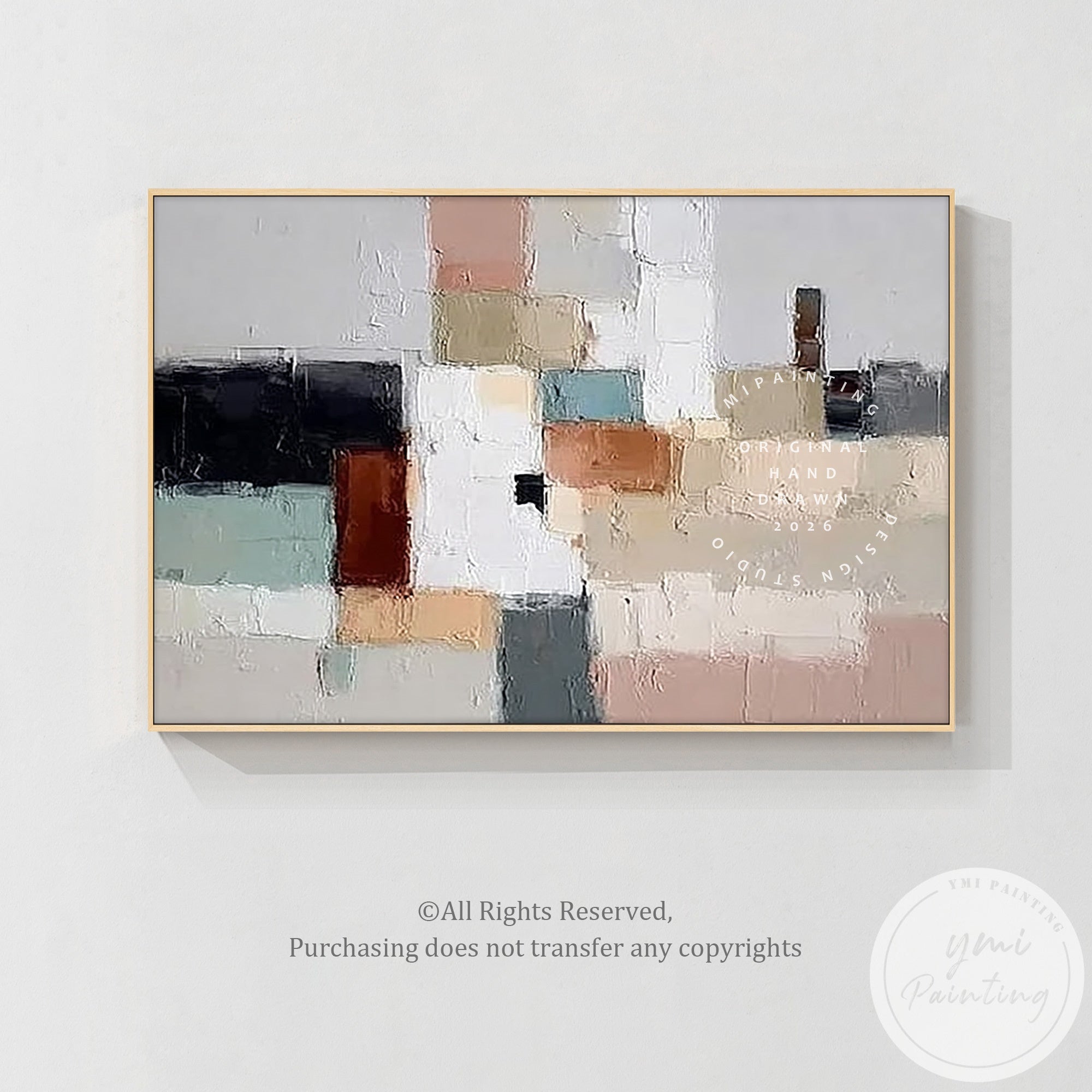 Large horizontal abstract canvas painting for minimalist apartment decor