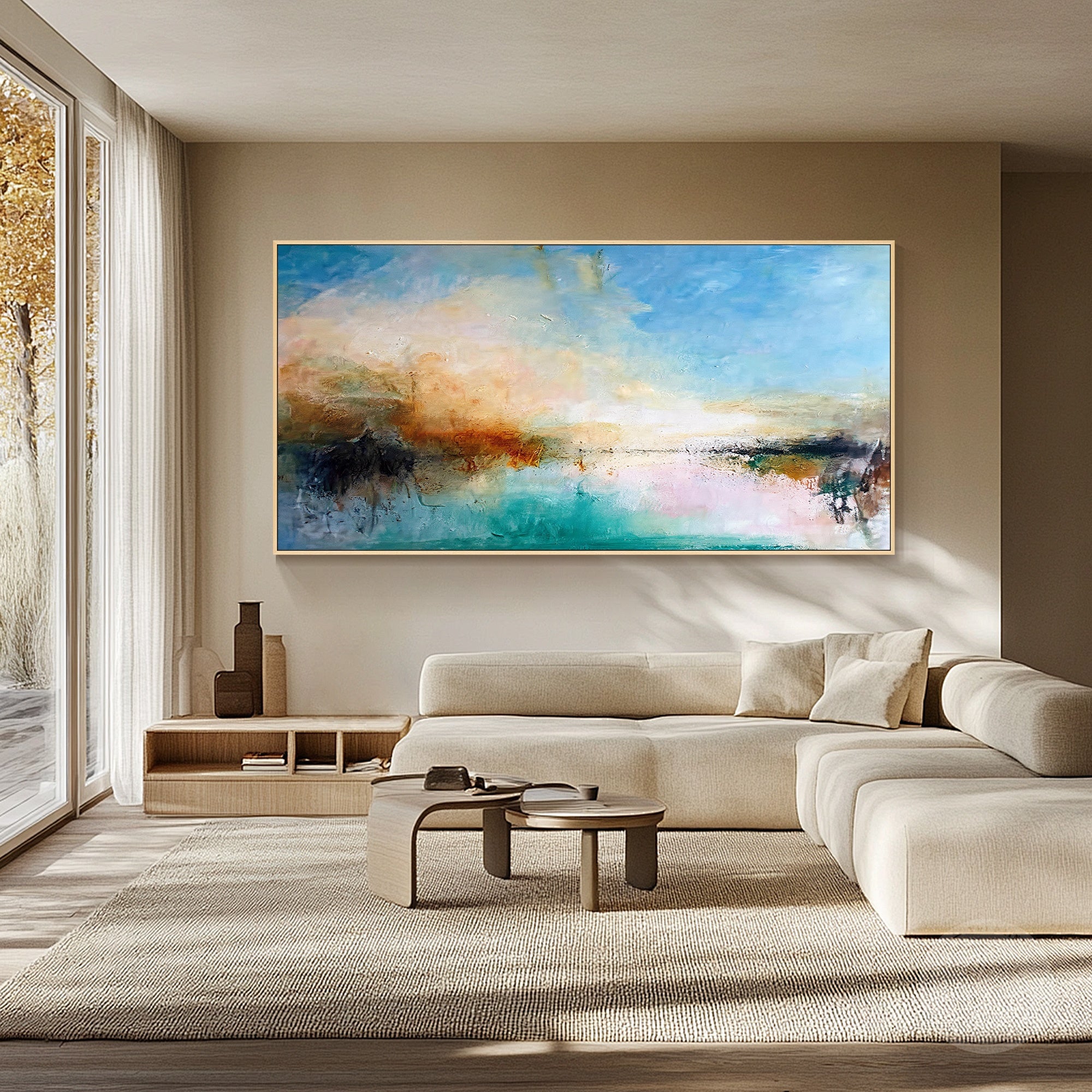 Large abstract painting with expressive color layers