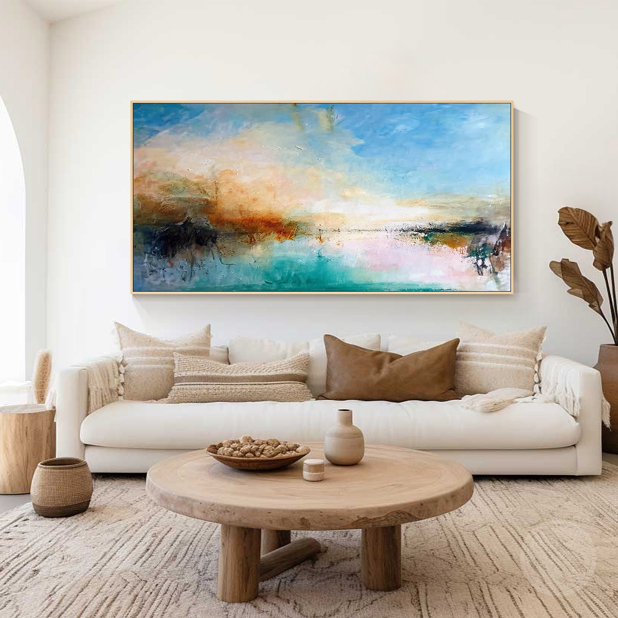 Textured abstract canvas with teal and orange accents
