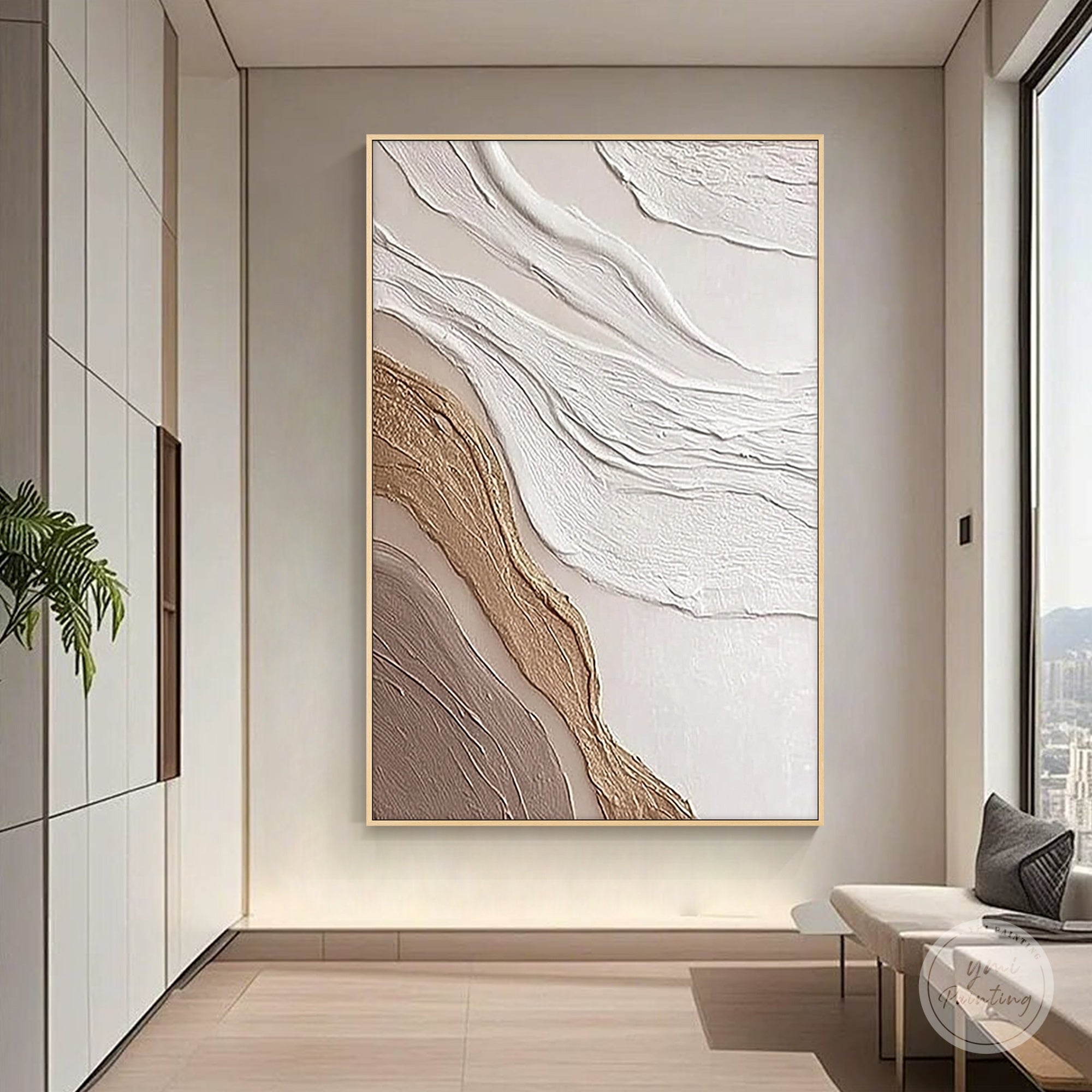 Beige white brown textured painting with natural flow