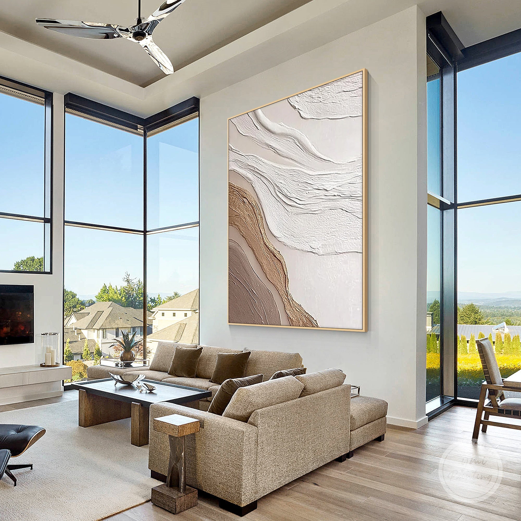 Neutral minimalist painting with layered organic texture