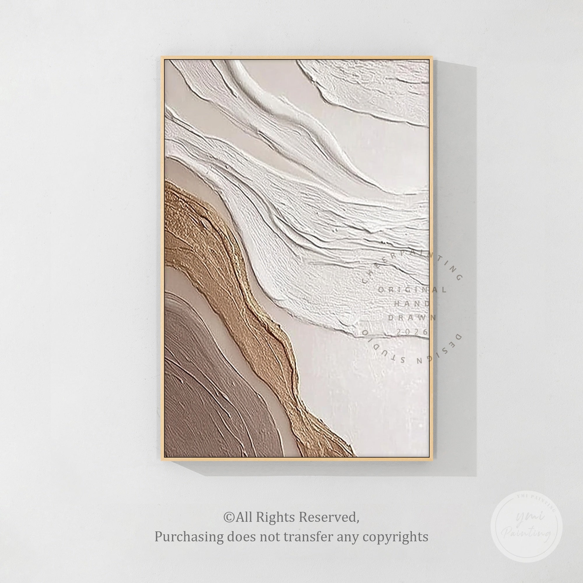 Abstract textured wall art in beige white and brown tones