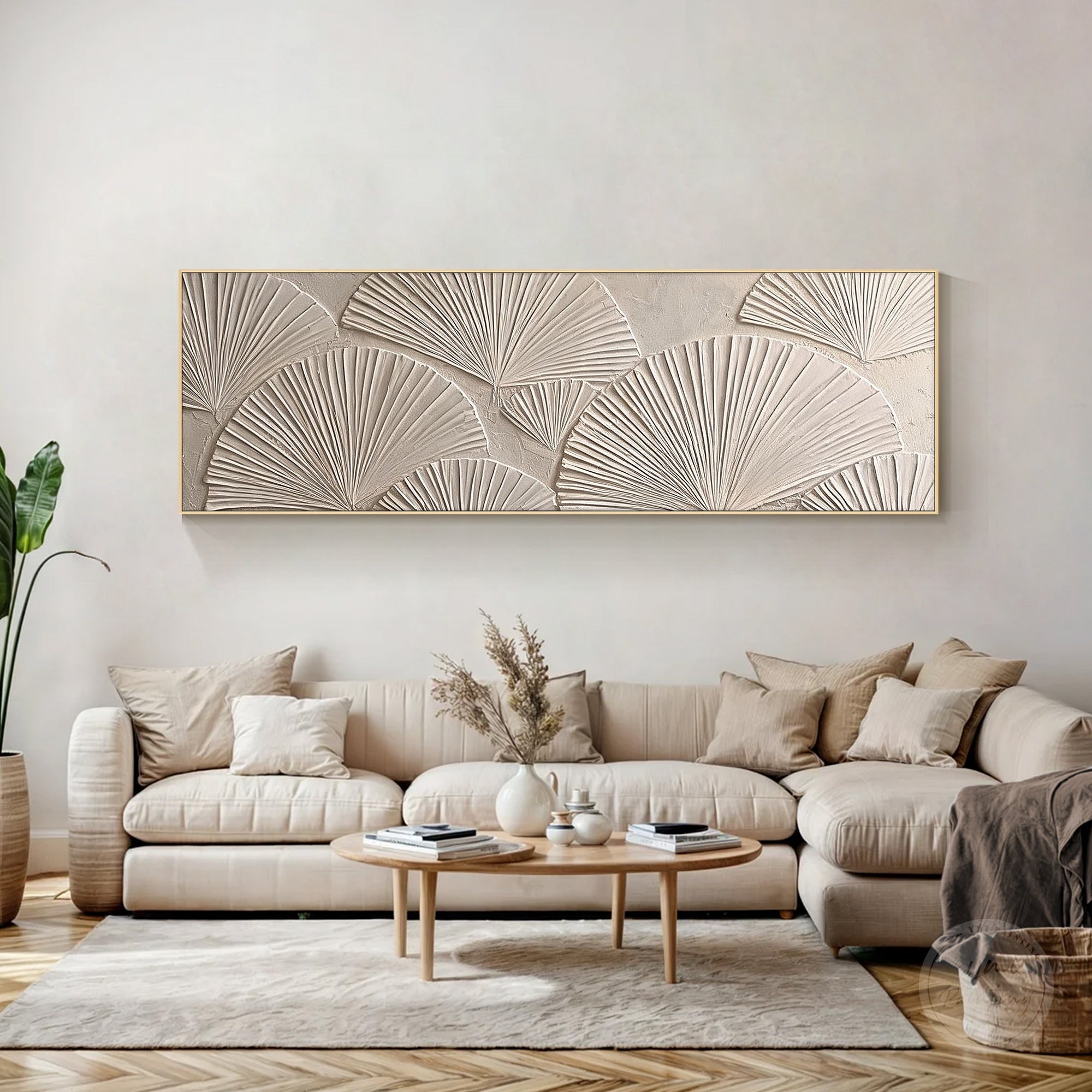 Beige minimalist abstract canvas with organic layered texture