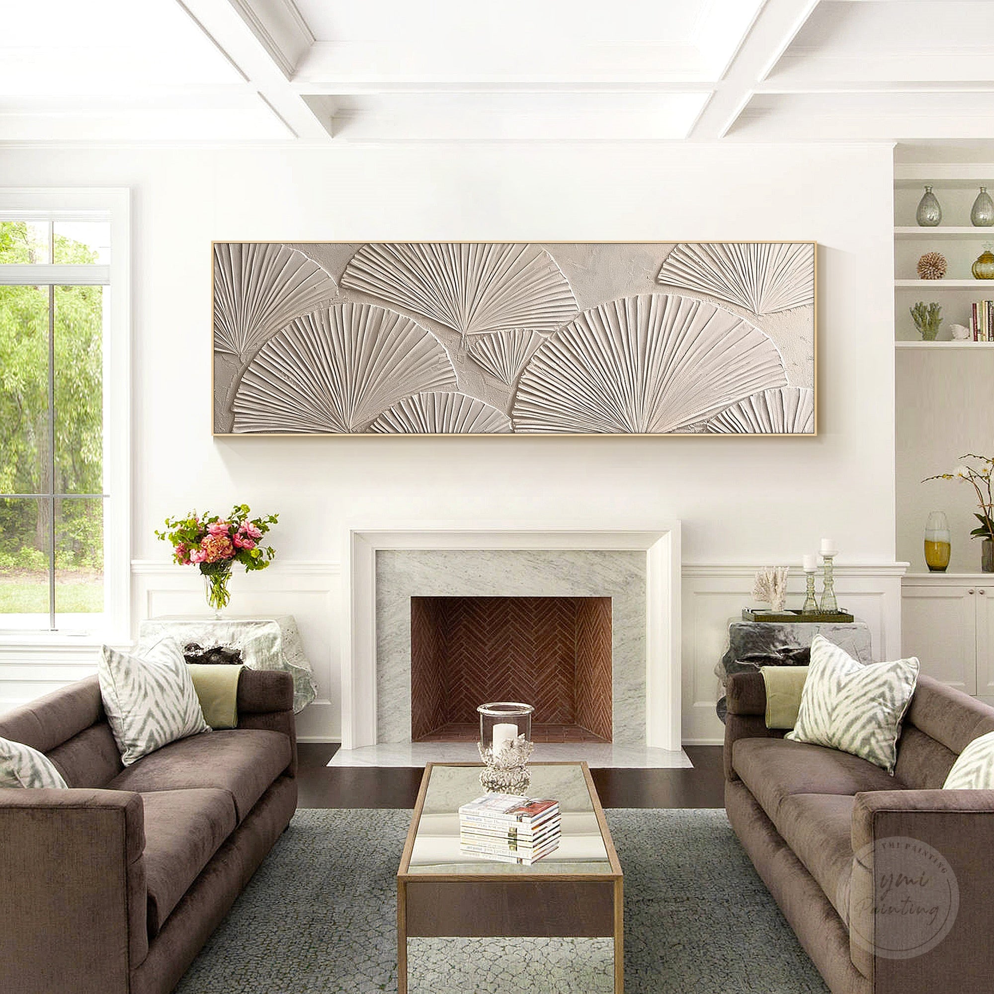 Abstract beige sculptural canvas wall decor