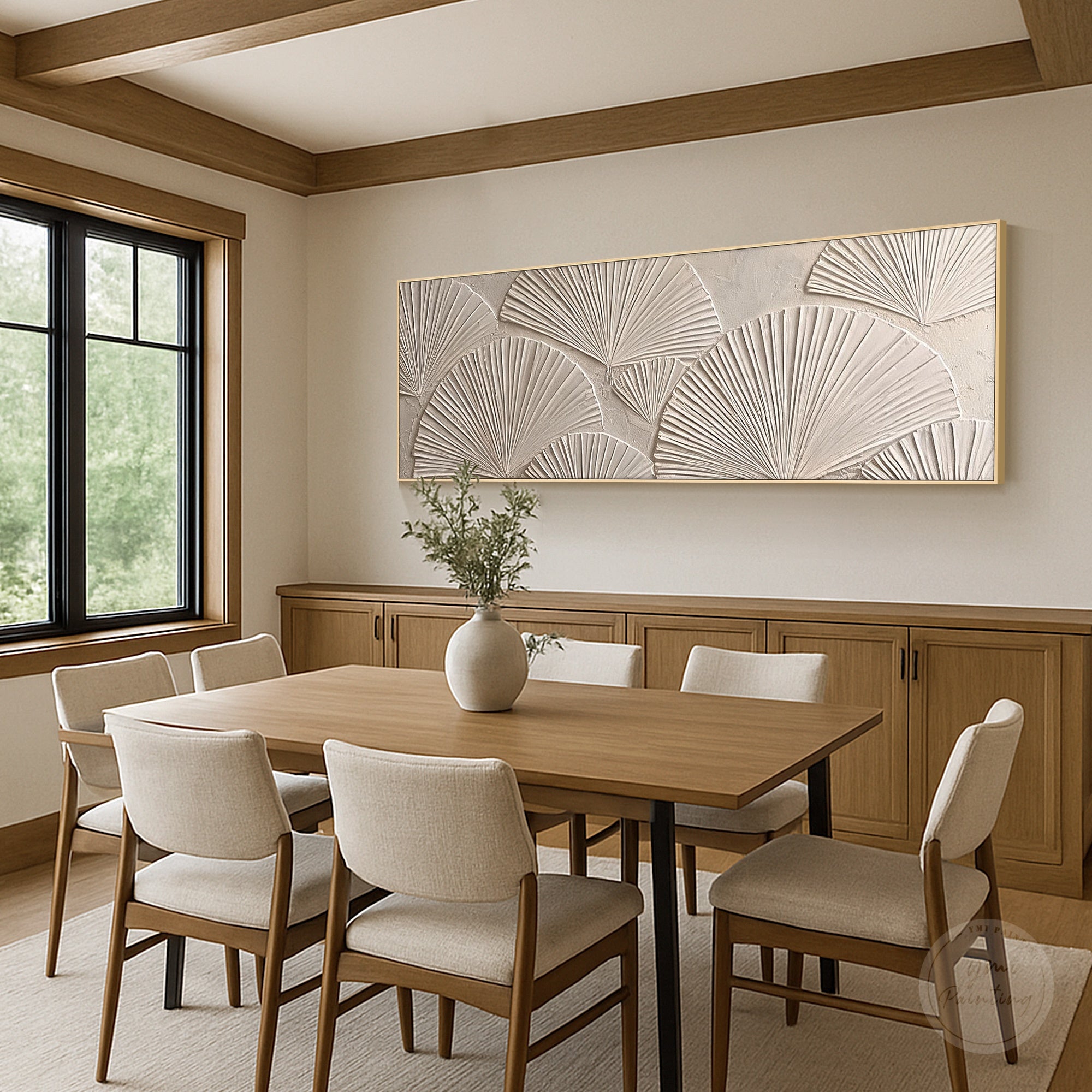 Minimalist textured relief painting with flowing lines