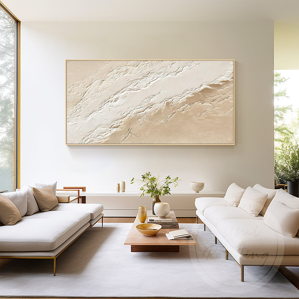 Contemporary cream beige abstract artwork