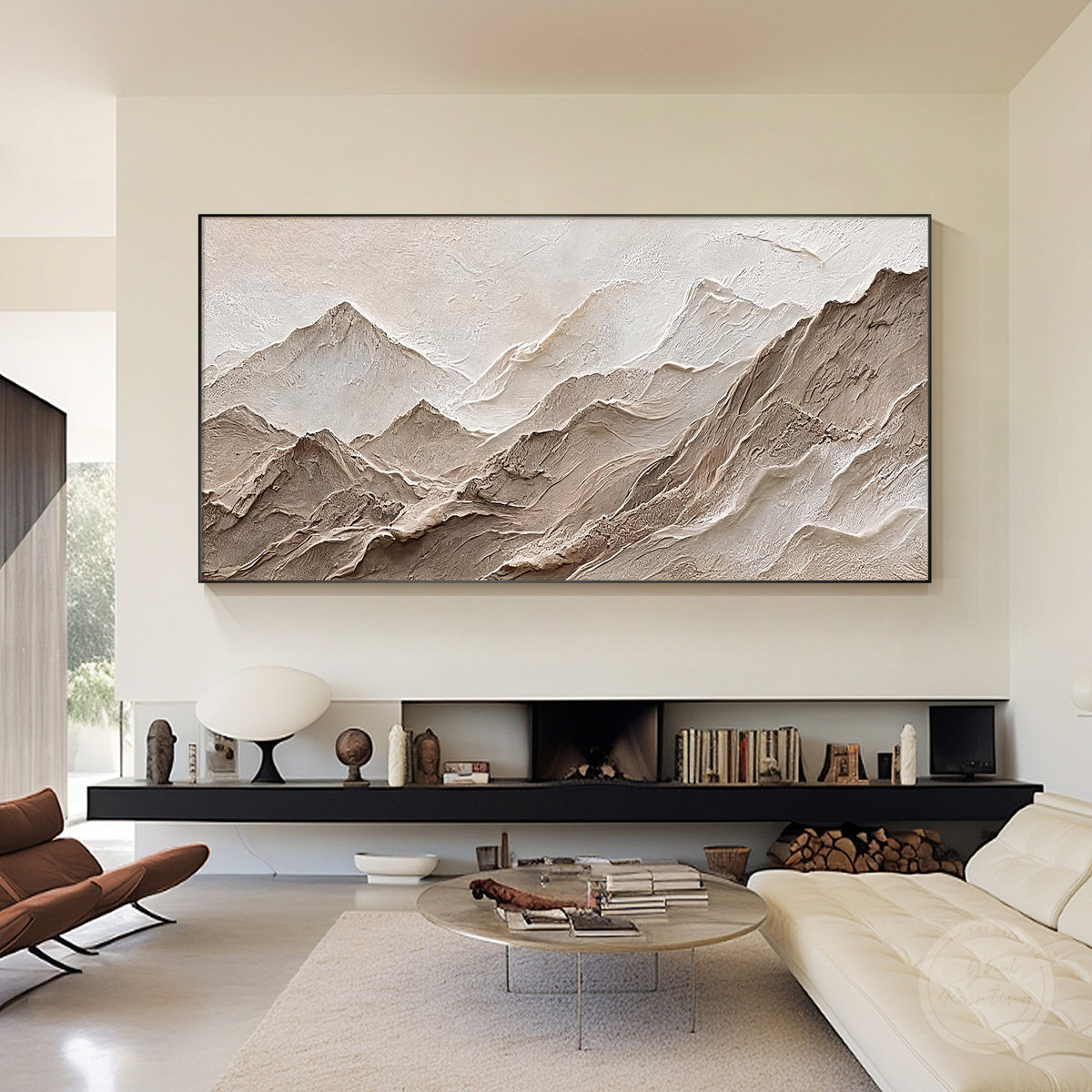 Contemporary mountain painting with dimensional texture