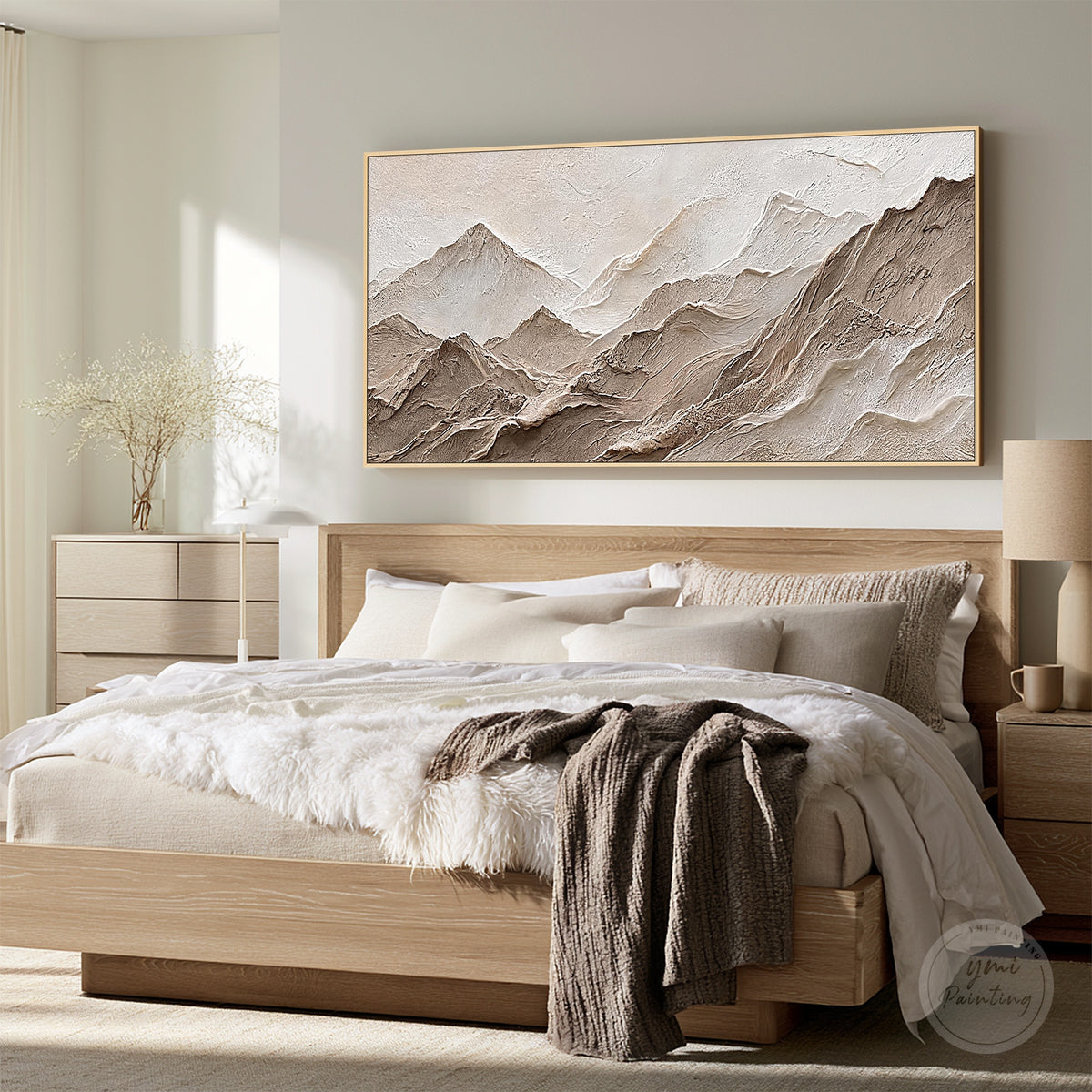 Modern beige and brown textured mountain wall decor