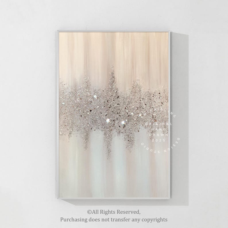 Pastel painting with crushed glass and silver foil for home decor