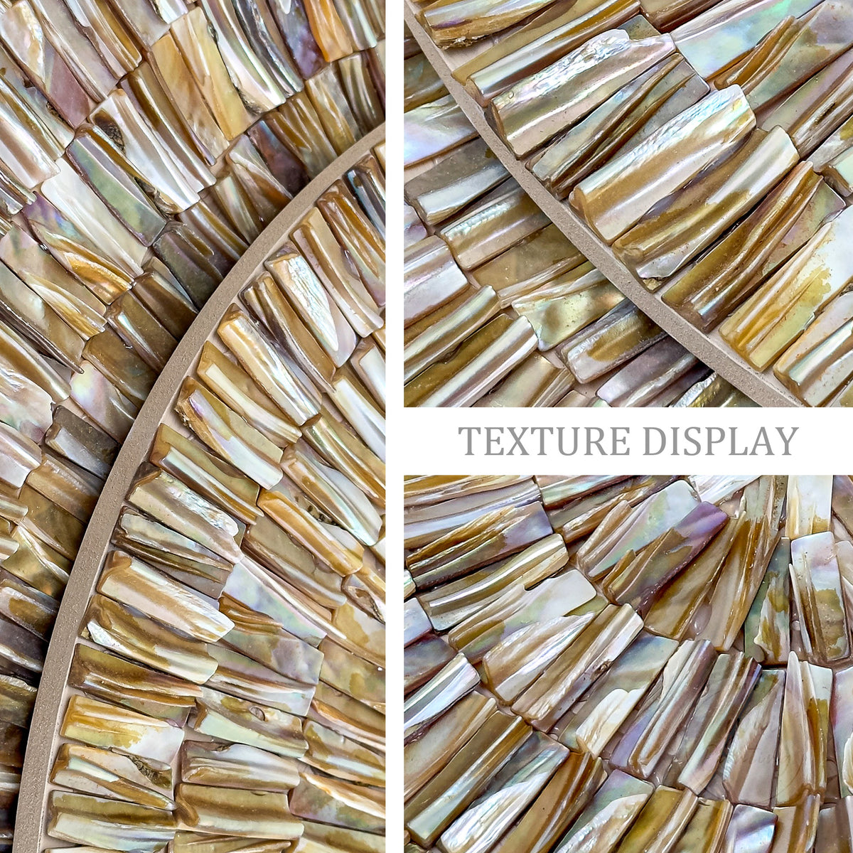 Handmade semicircle seashell mosaic artwork with customizable sizing for personalized home wall decor